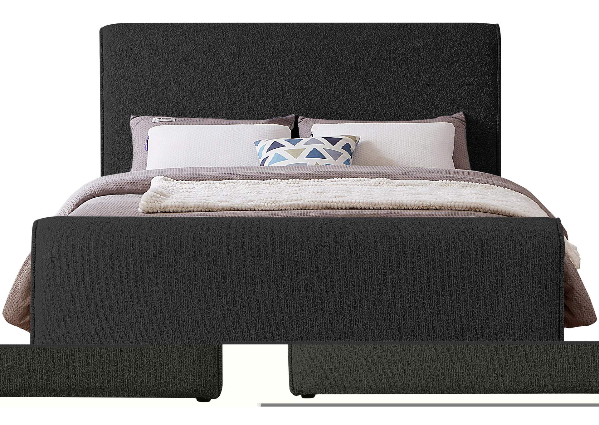 Stylus Black Boucle Fabric Full Bed (3 Boxes),Meridian Furniture