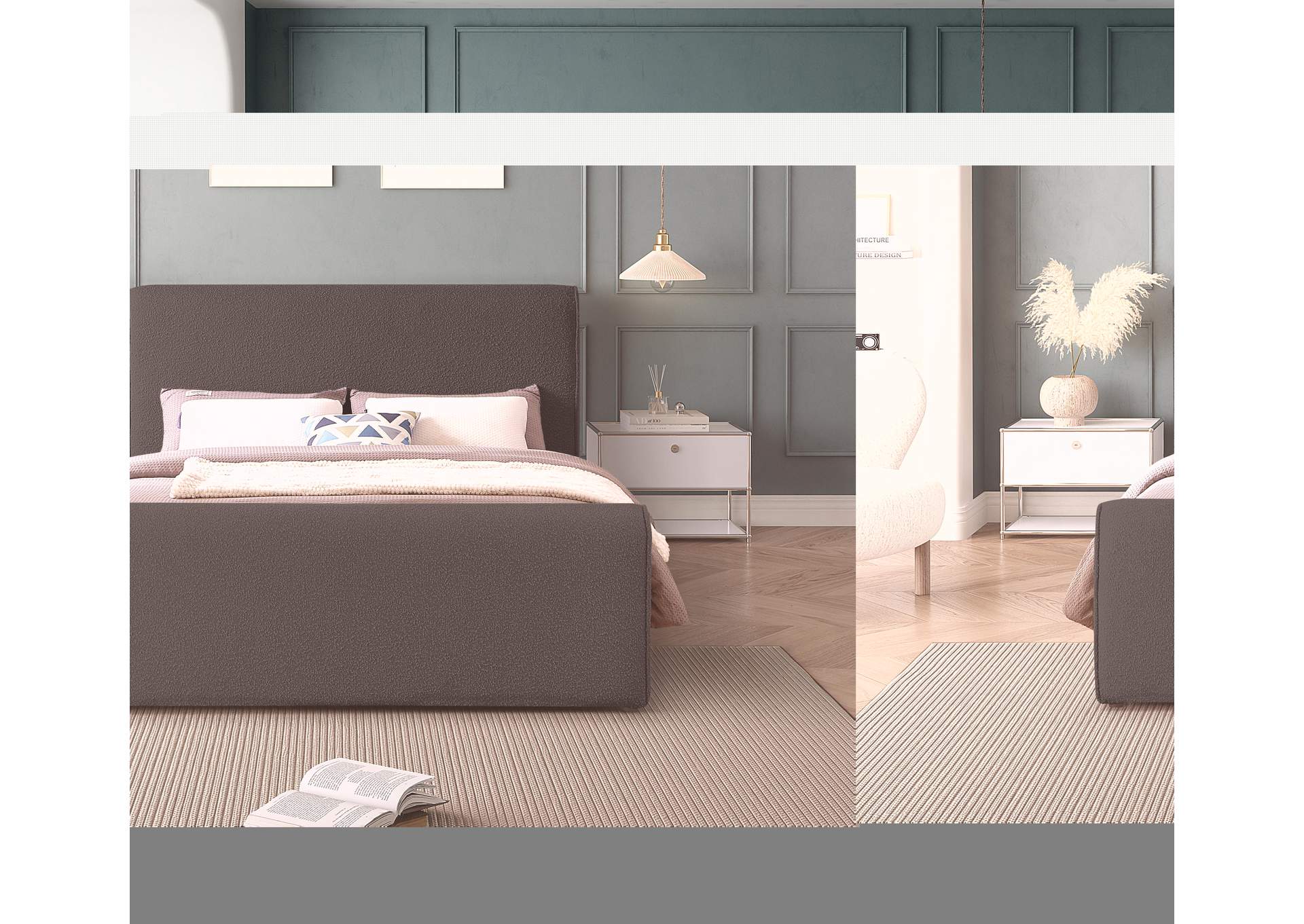 Stylus Black Boucle Fabric King Bed (3 Boxes),Meridian Furniture