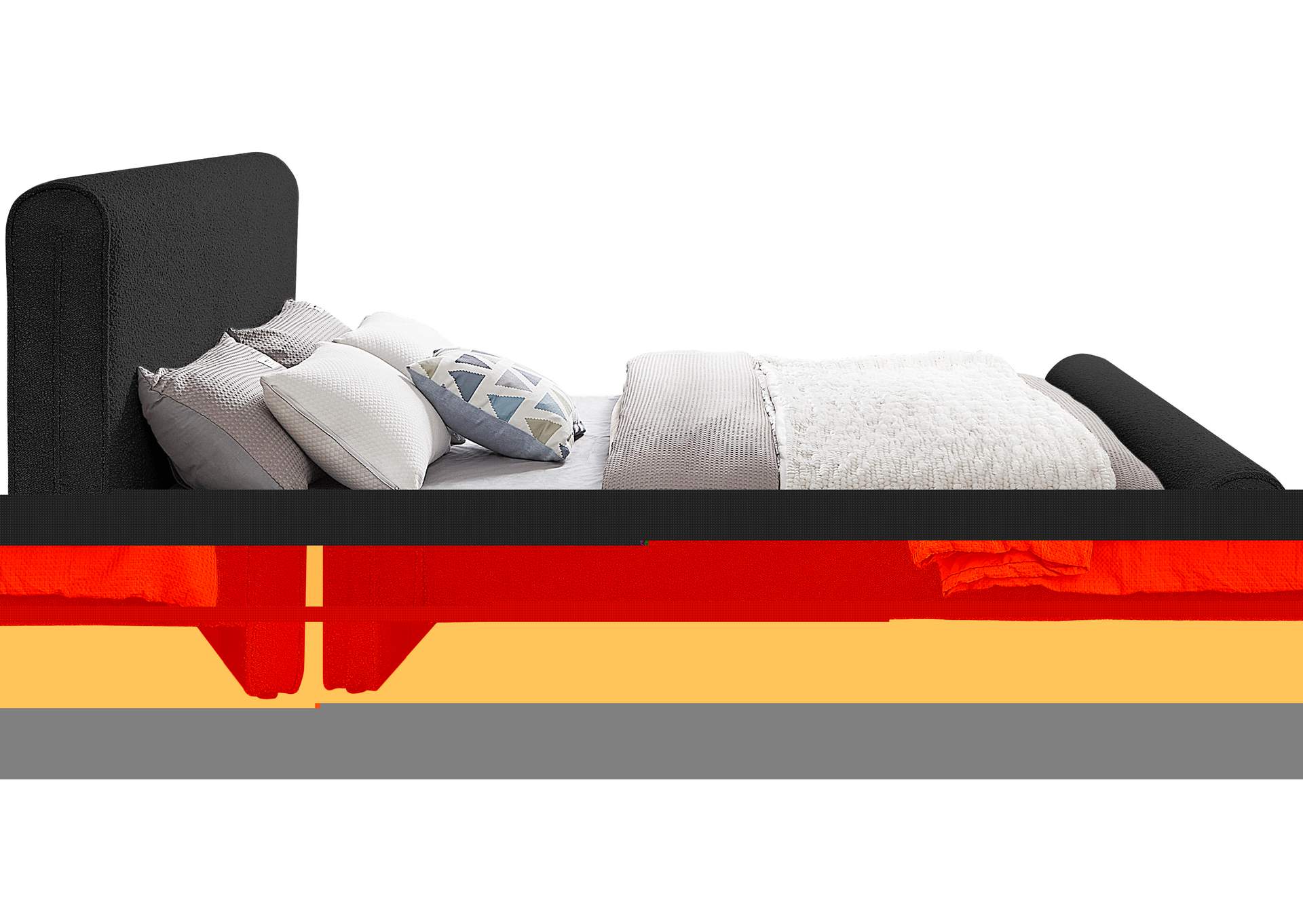 Stylus Black Boucle Fabric Queen Bed (3 Boxes),Meridian Furniture