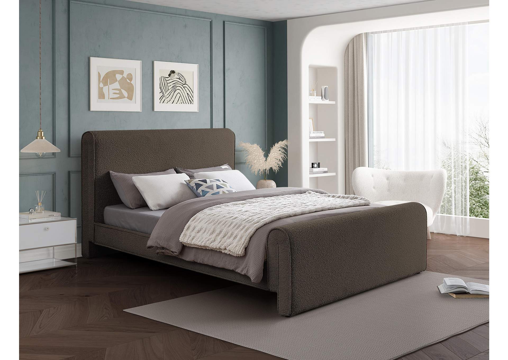 Stylus Brown Boucle Fabric Full Bed (3 Boxes),Meridian Furniture