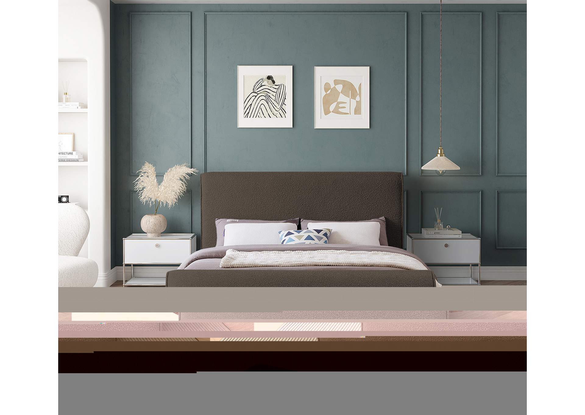 Stylus Brown Boucle Fabric Full Bed (3 Boxes),Meridian Furniture