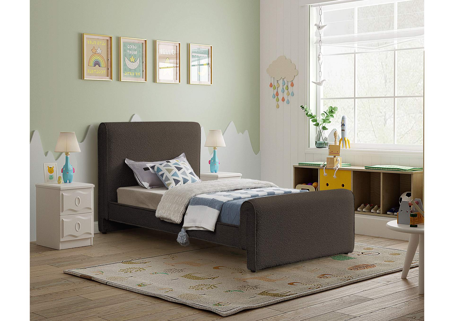 Stylus Brown Boucle Fabric Twin Bed (3 Boxes),Meridian Furniture