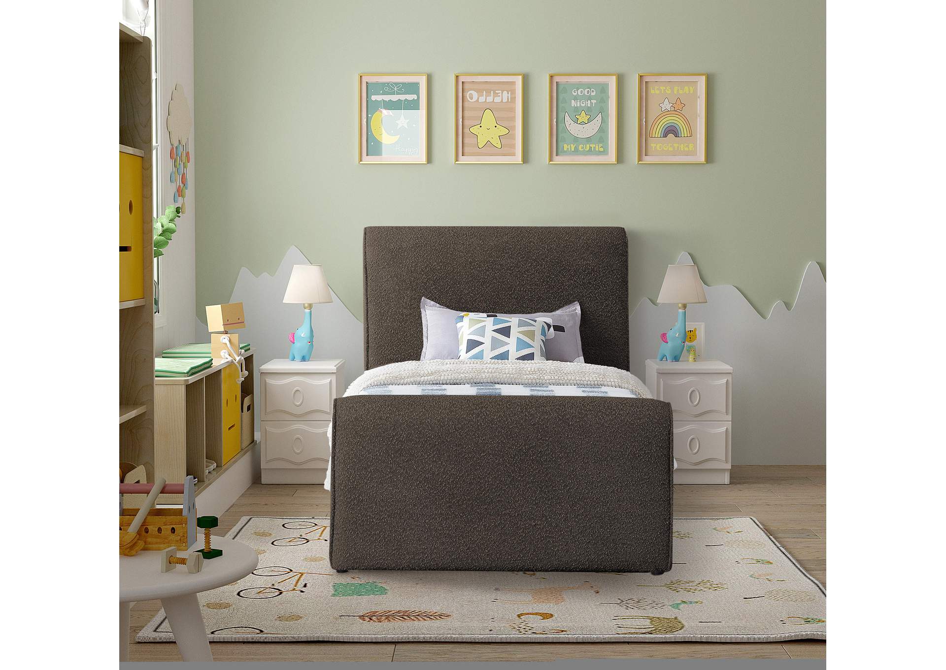 Stylus Brown Boucle Fabric Twin Bed (3 Boxes),Meridian Furniture