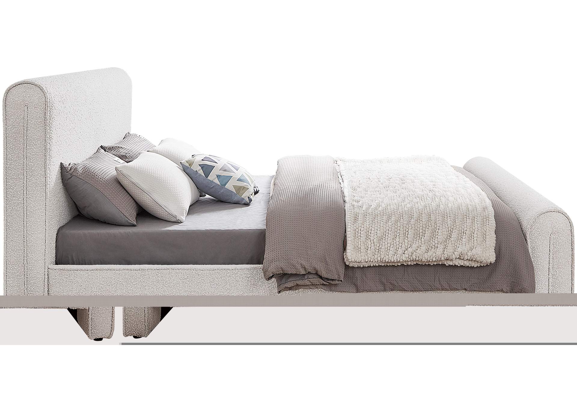 Stylus Cream Boucle Fabric Full Bed (3 Boxes),Meridian Furniture