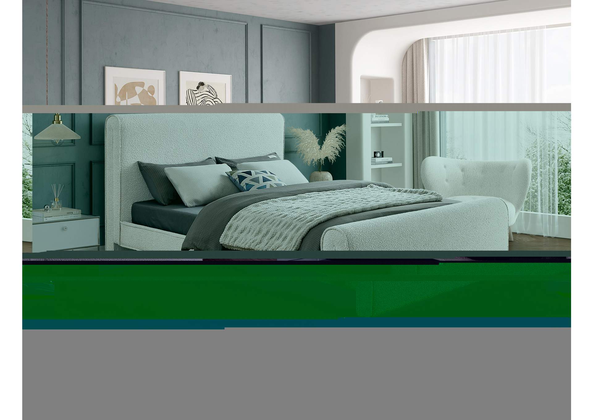Stylus Cream Boucle Fabric King Bed (3 Boxes),Meridian Furniture