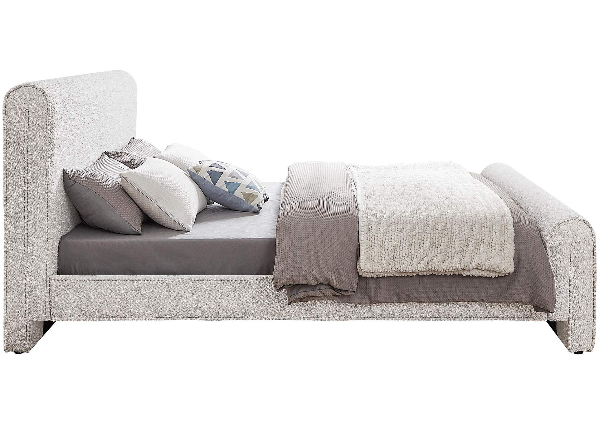 Stylus Cream Boucle Fabric Queen Bed (3 Boxes),Meridian Furniture