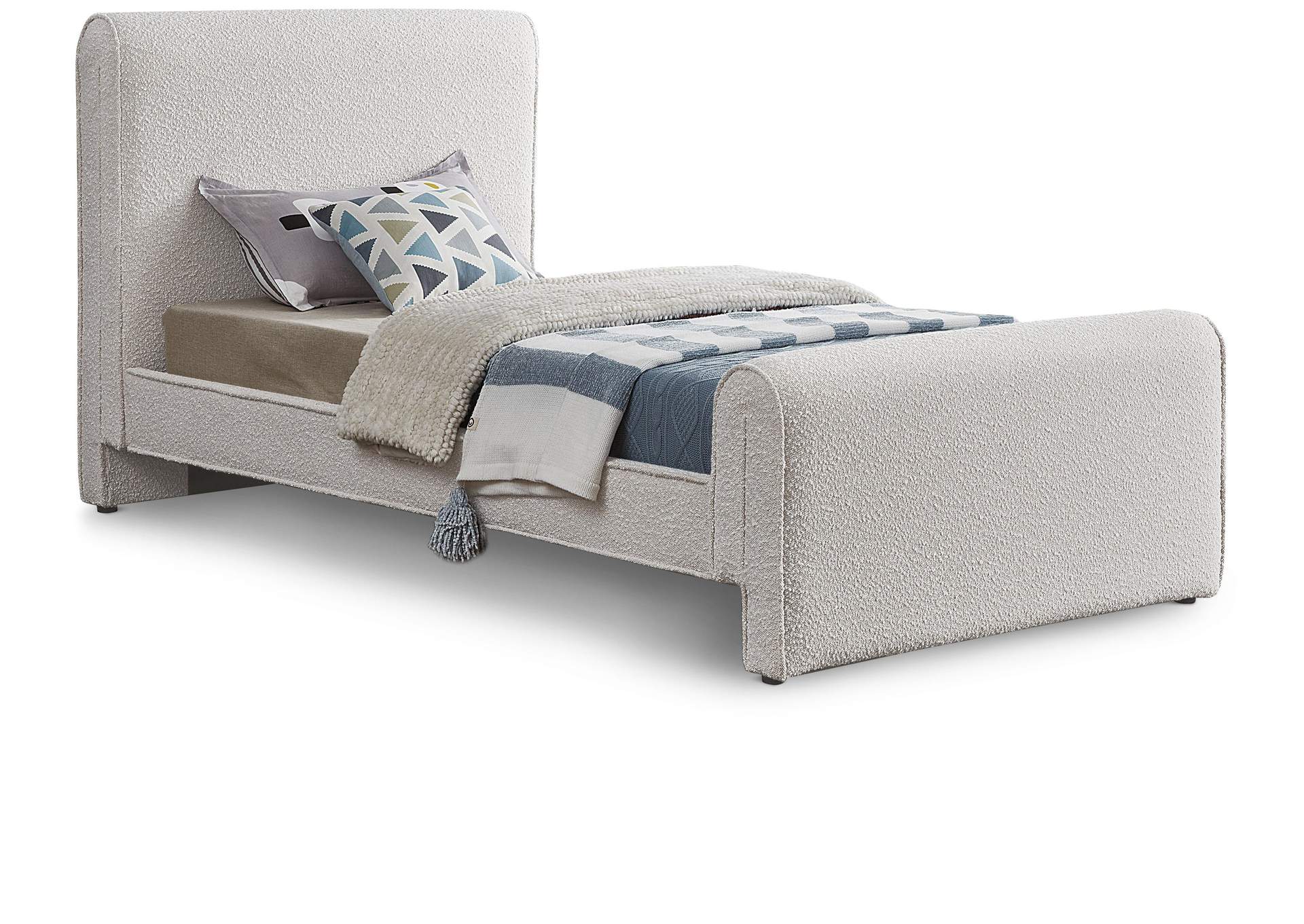 Stylus Cream Boucle Fabric Twin Bed (3 Boxes),Meridian Furniture