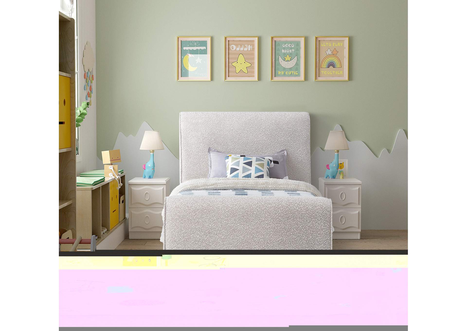 Stylus Cream Boucle Fabric Twin Bed (3 Boxes),Meridian Furniture