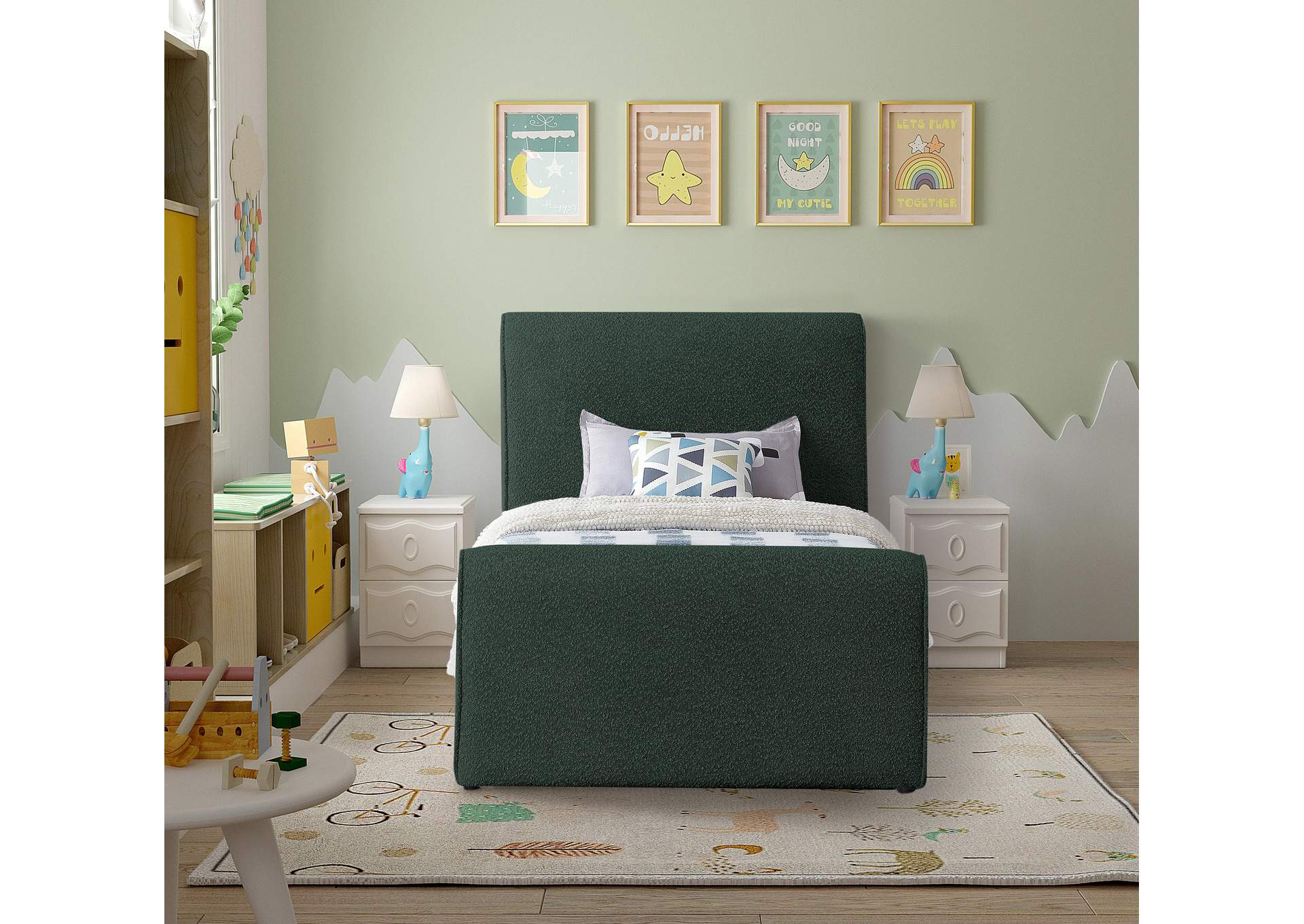 Stylus Green Boucle Fabric Twin Bed (3 Boxes),Meridian Furniture
