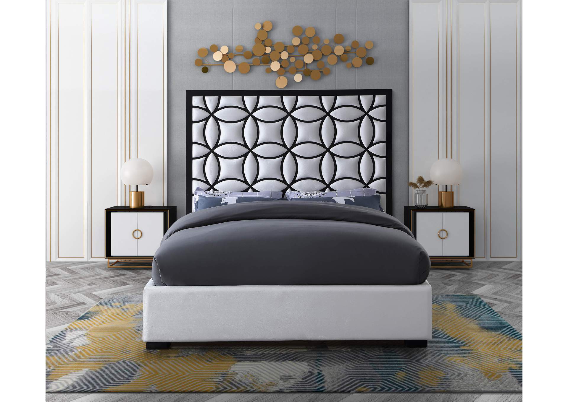 Taj White Velvet King Bed,Meridian Furniture