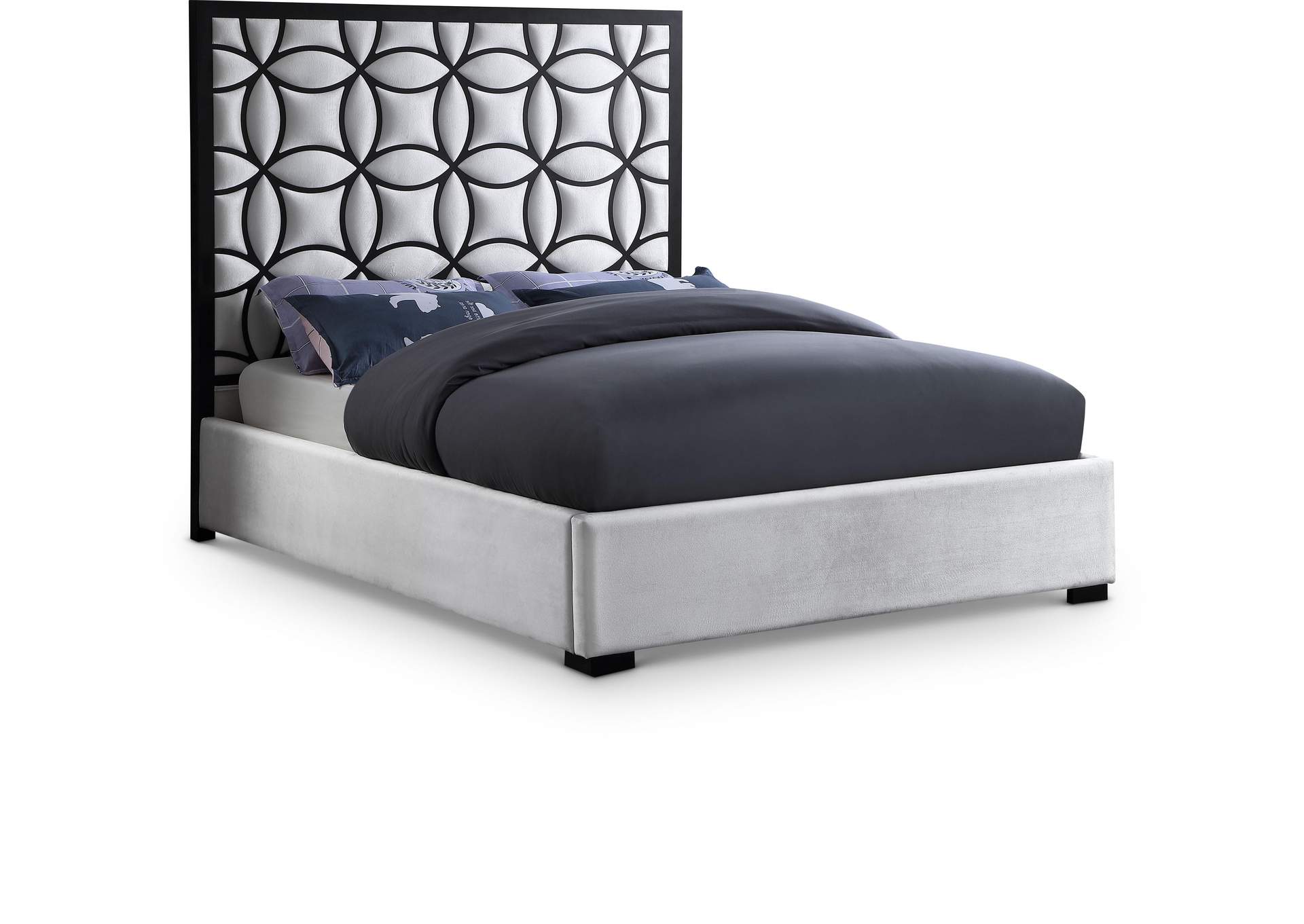 Taj White Velvet Queen Bed,Meridian Furniture