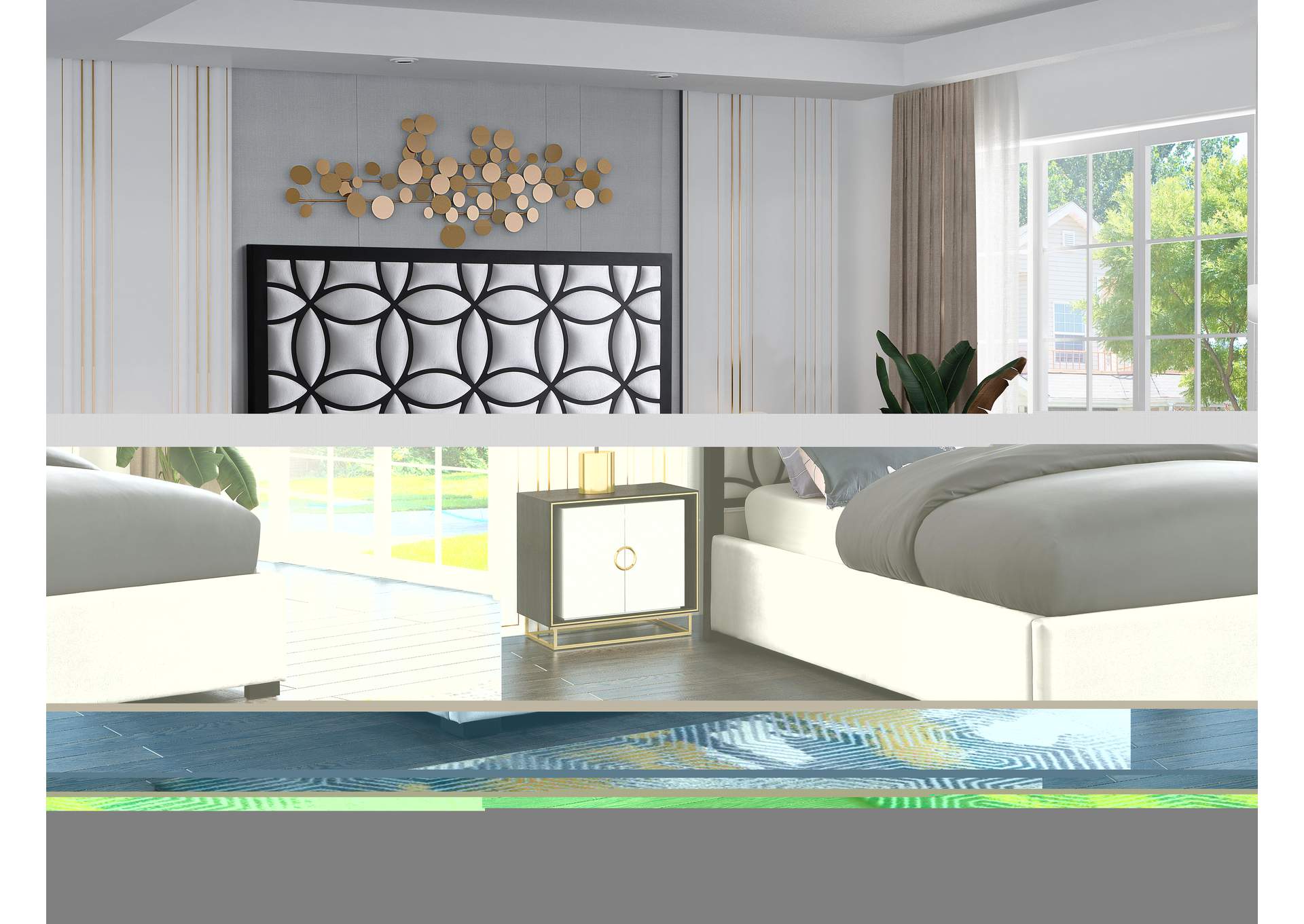 Taj White Velvet Queen Bed,Meridian Furniture