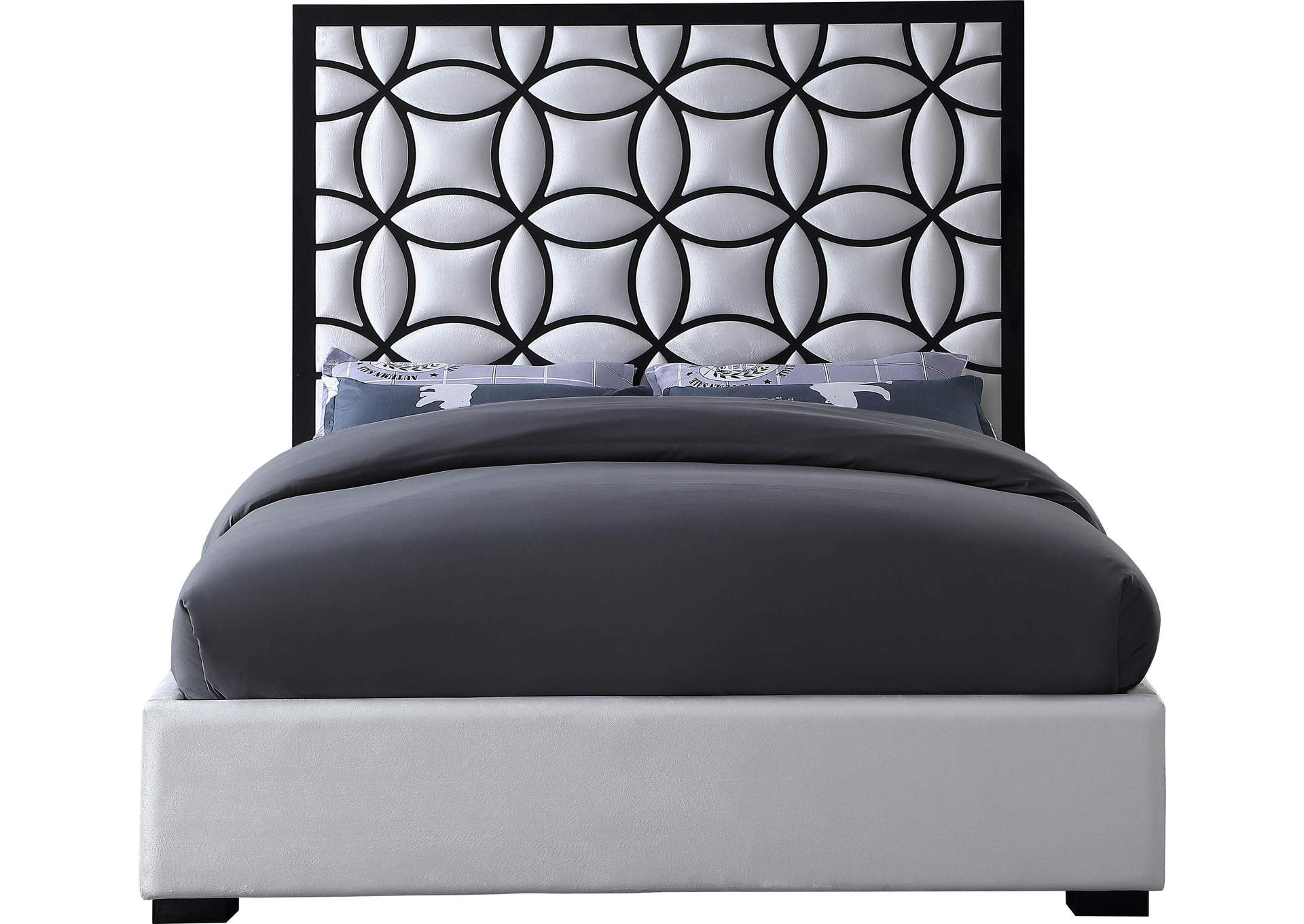 Taj White Velvet Queen Bed,Meridian Furniture