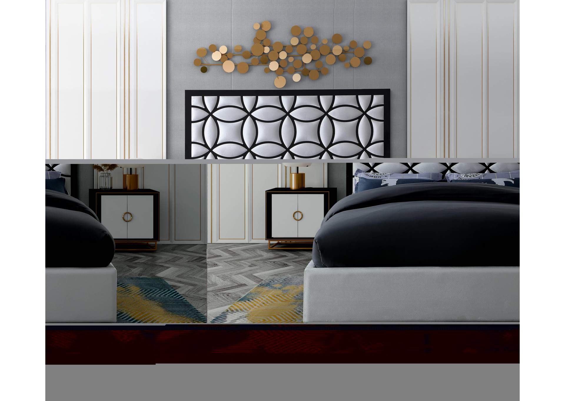 Taj White Velvet Queen Bed,Meridian Furniture
