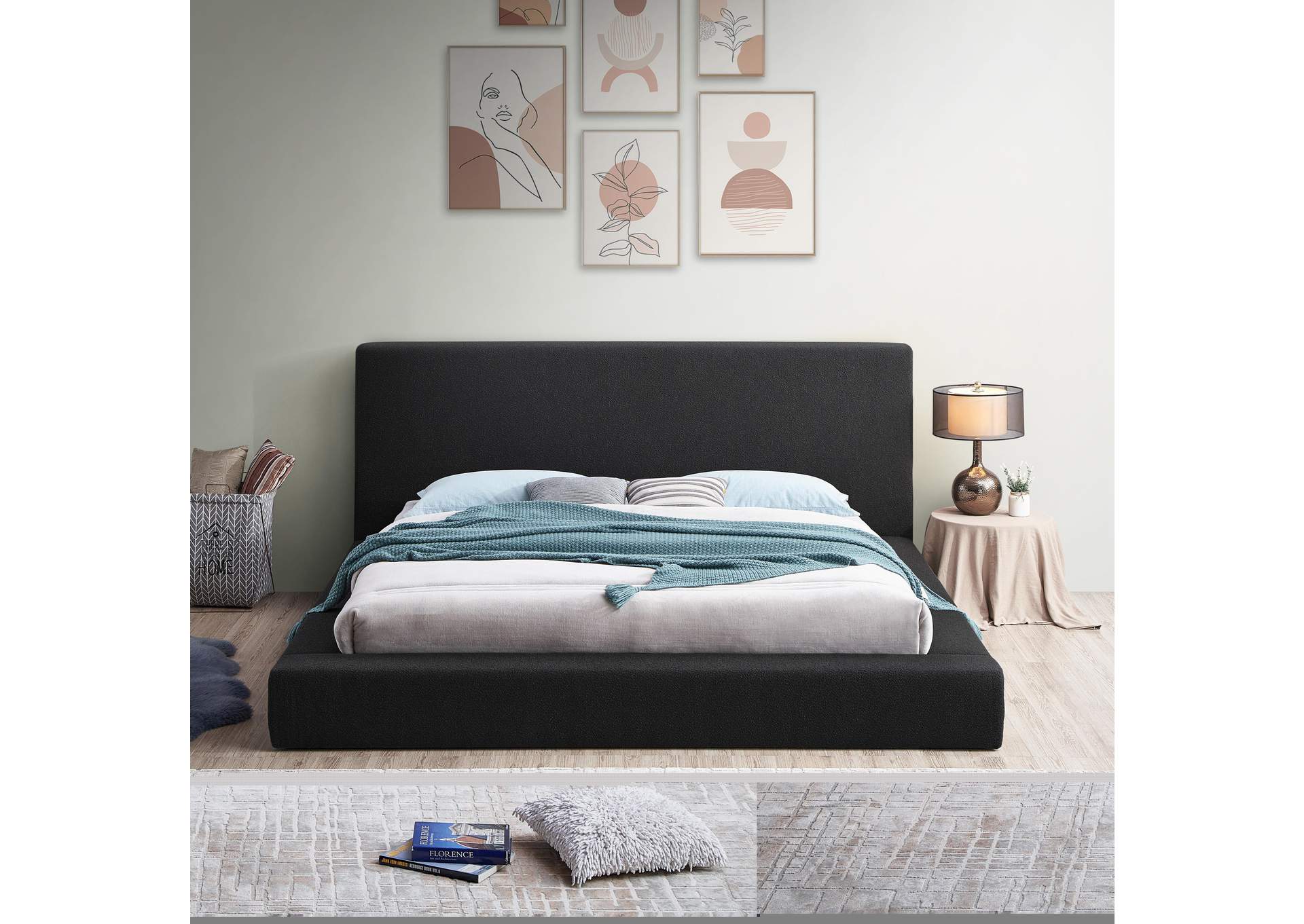 Terra Black Boucle Fabric King Bed,Meridian Furniture