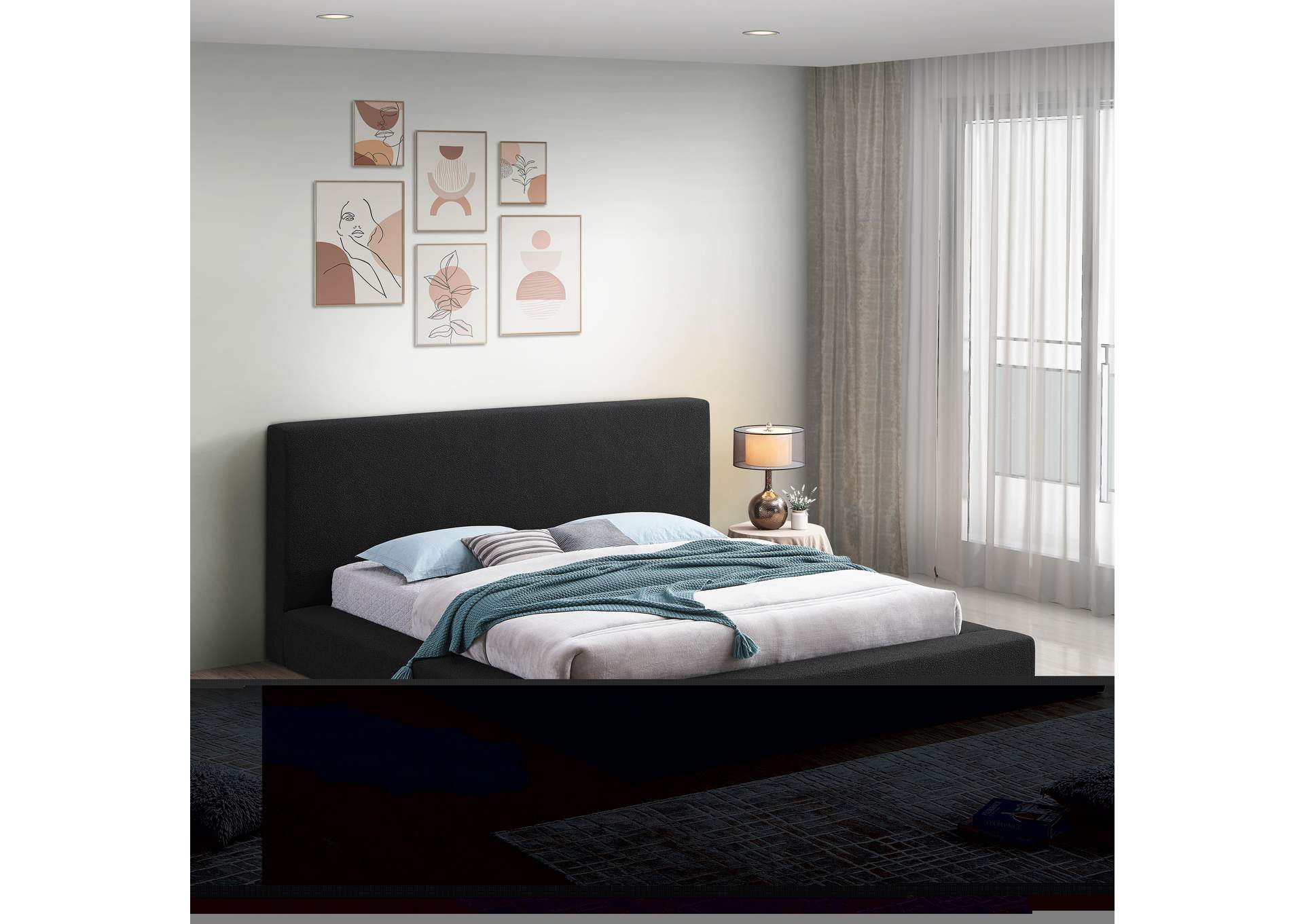 Terra Black Boucle Fabric Queen Bed,Meridian Furniture