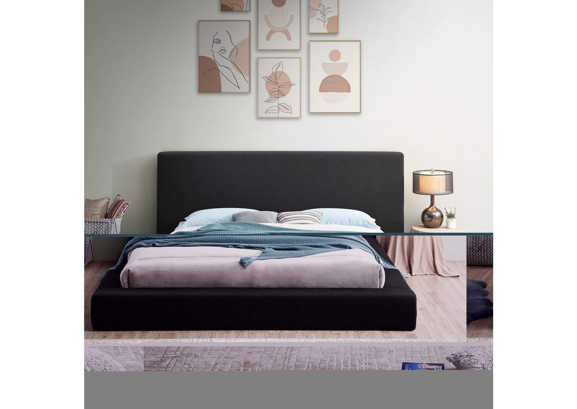 Terra Black Boucle Fabric Queen Bed,Meridian Furniture