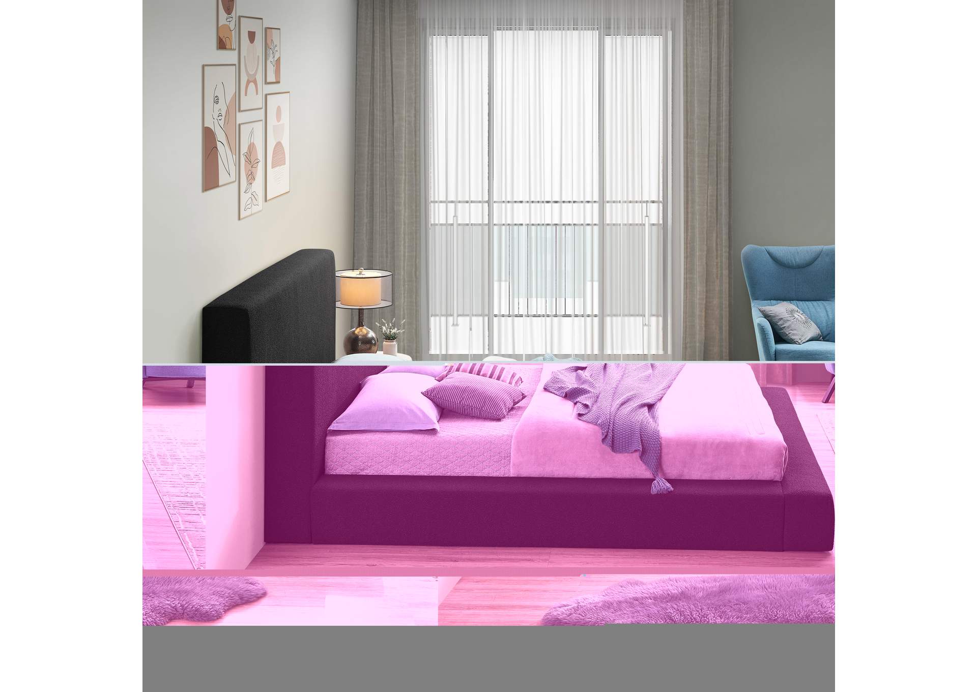 Terra Black Boucle Fabric Queen Bed,Meridian Furniture