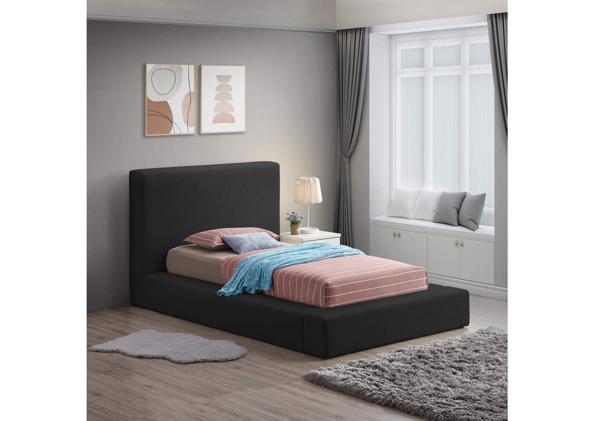 Terra Black Boucle Fabric Twin Bed,Meridian Furniture