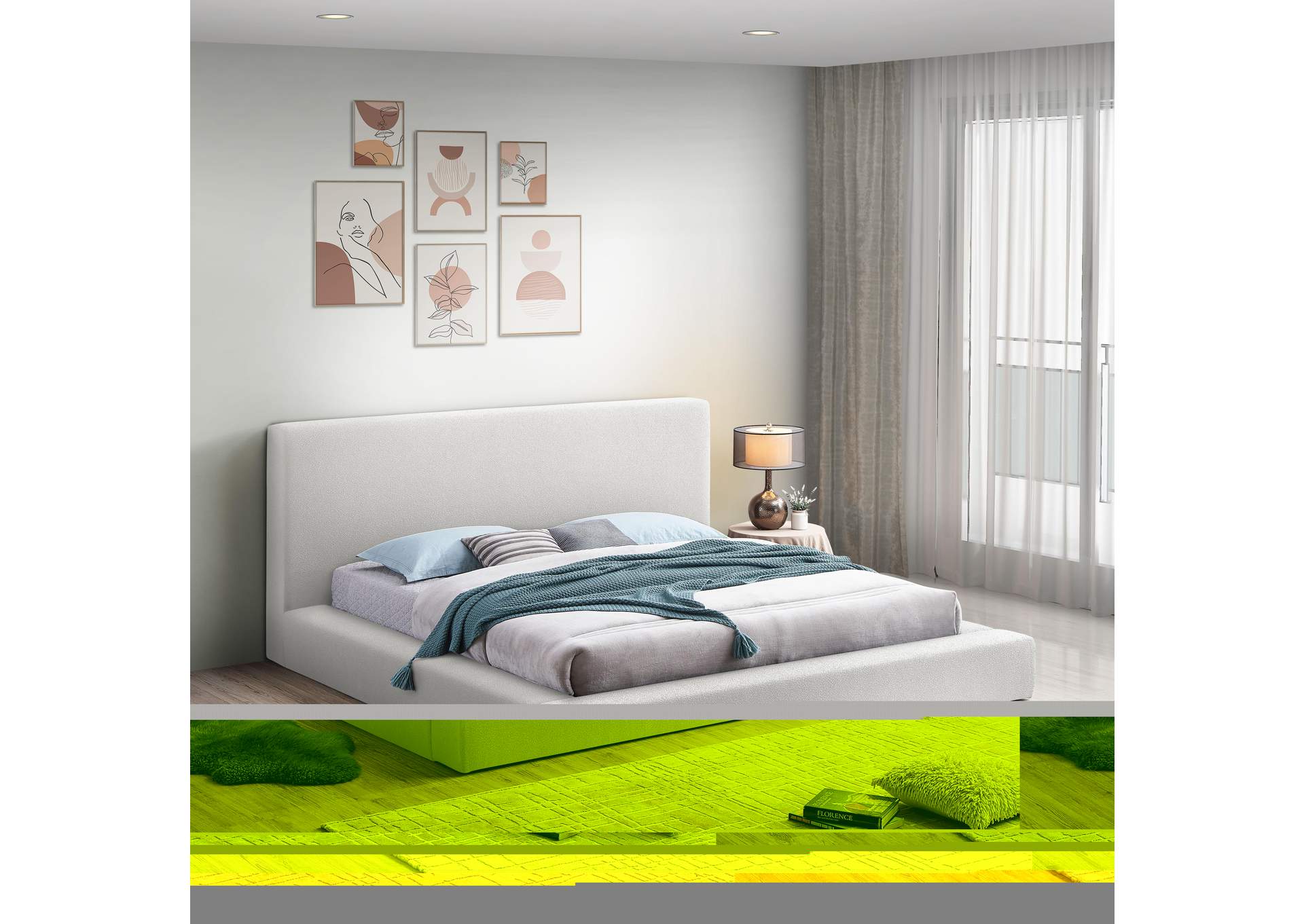 Terra Cream Boucle Fabric Full Bed,Meridian Furniture