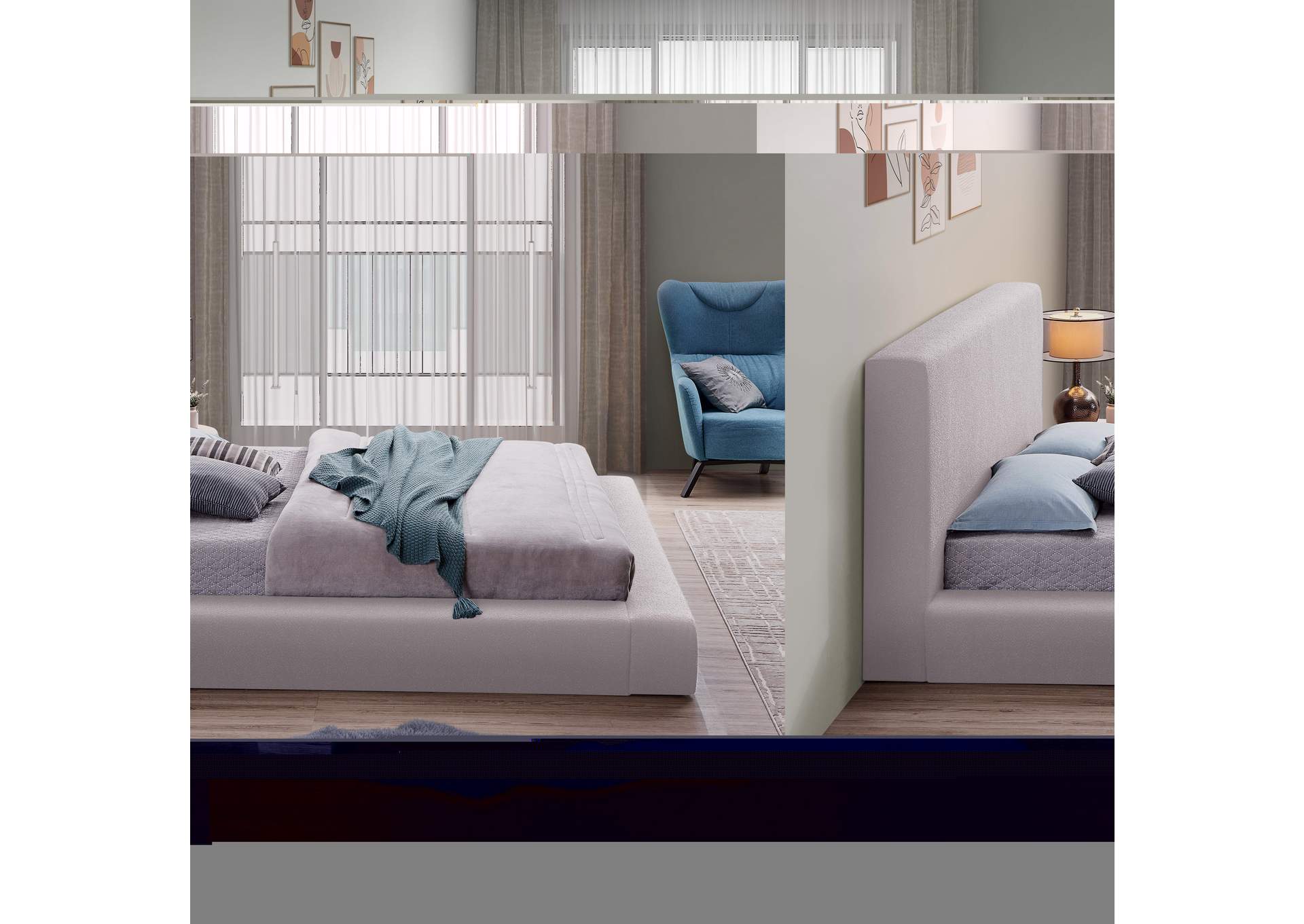 Terra Cream Boucle Fabric King Bed,Meridian Furniture