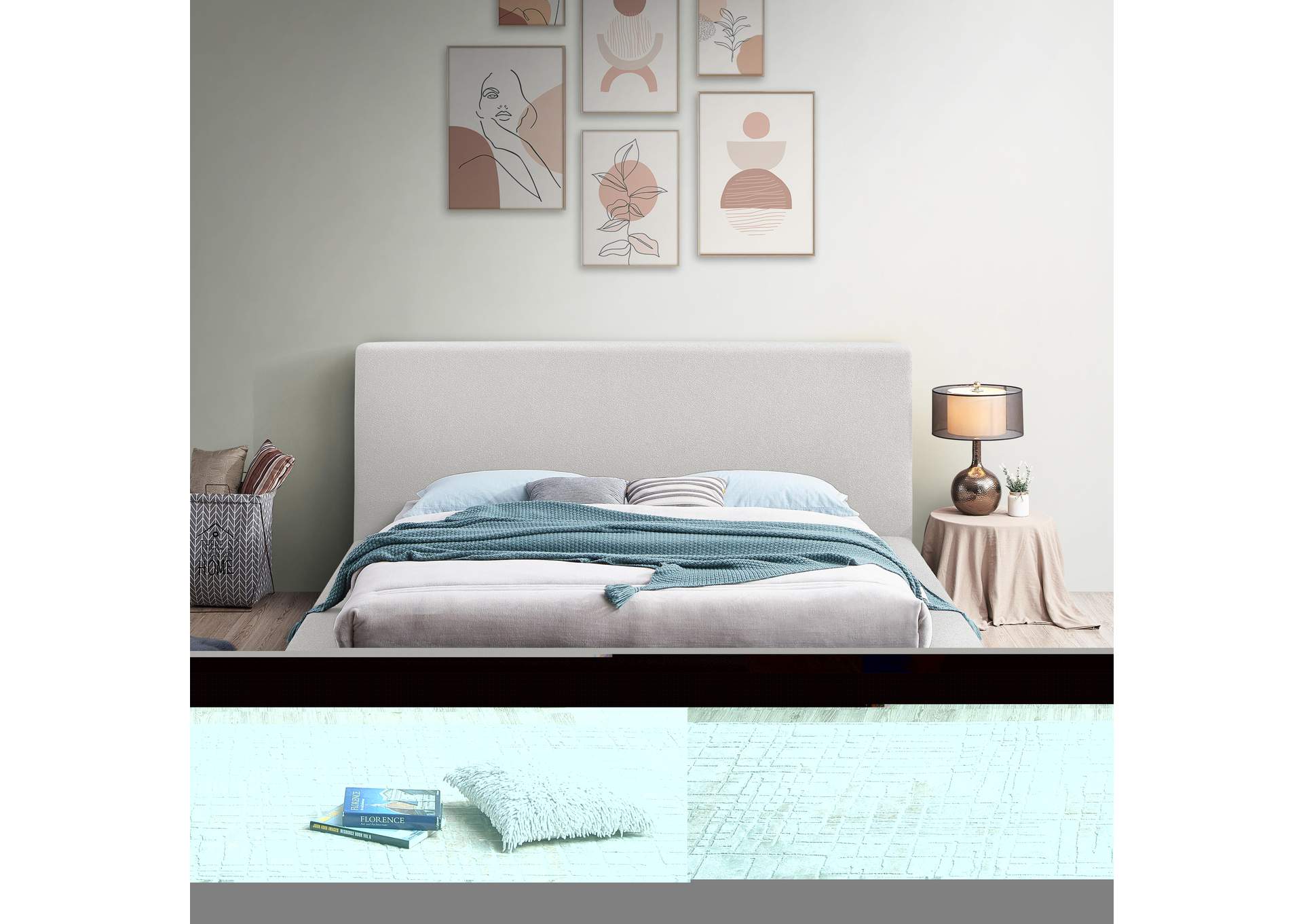 Terra Cream Boucle Fabric Queen Bed,Meridian Furniture