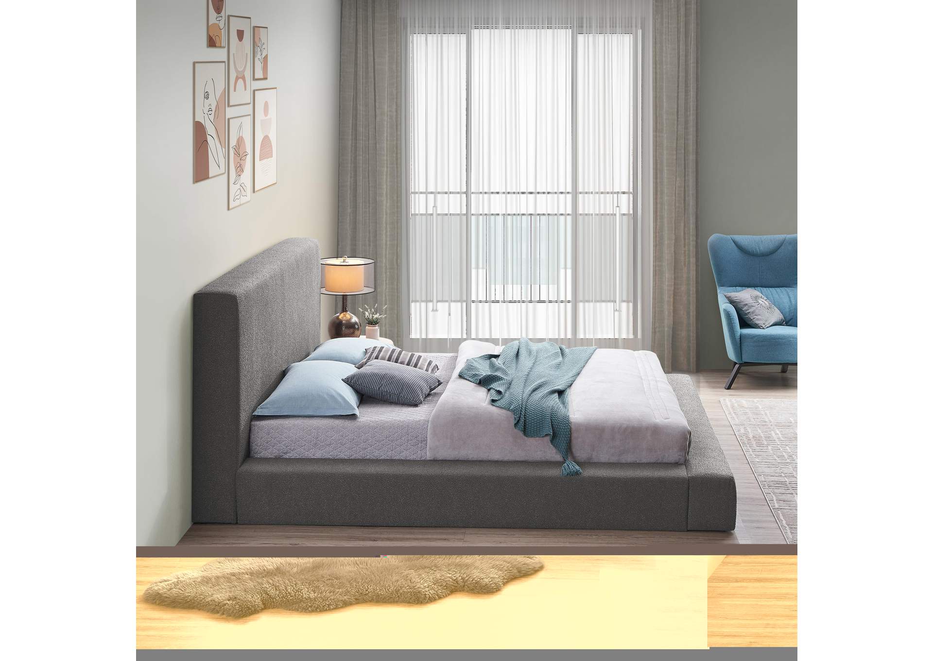 Terra Grey Boucle Fabric King Bed,Meridian Furniture