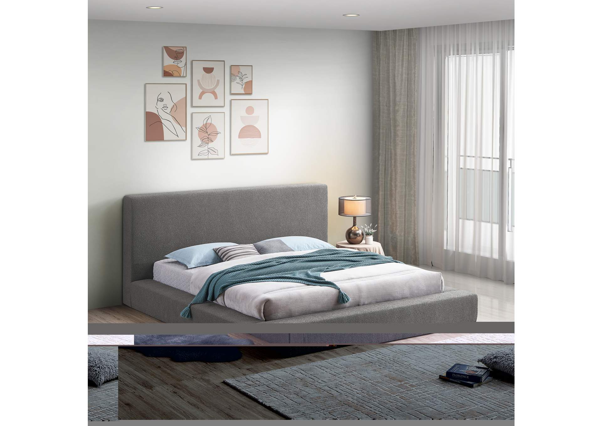 Terra Grey Boucle Fabric Queen Bed,Meridian Furniture