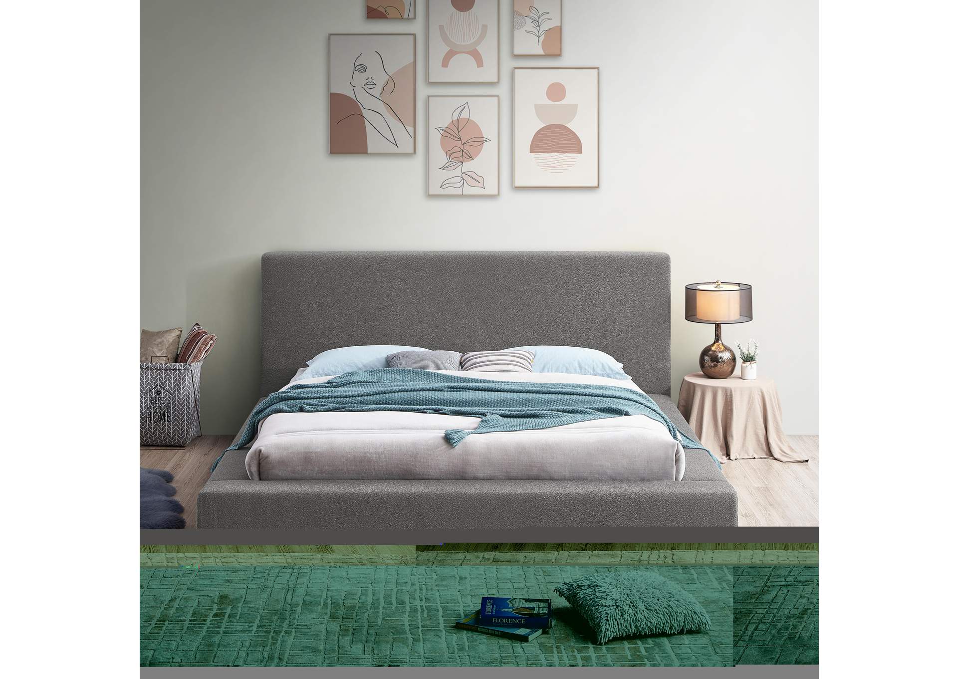 Terra Grey Boucle Fabric Queen Bed,Meridian Furniture