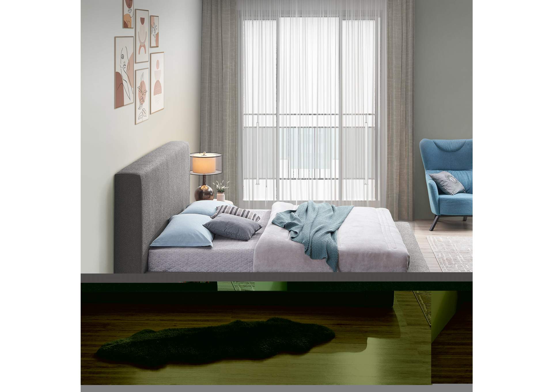 Terra Grey Boucle Fabric Queen Bed,Meridian Furniture