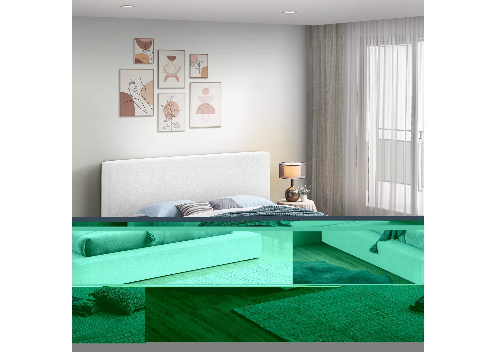 Terra White Boucle Fabric Full Bed,Meridian Furniture