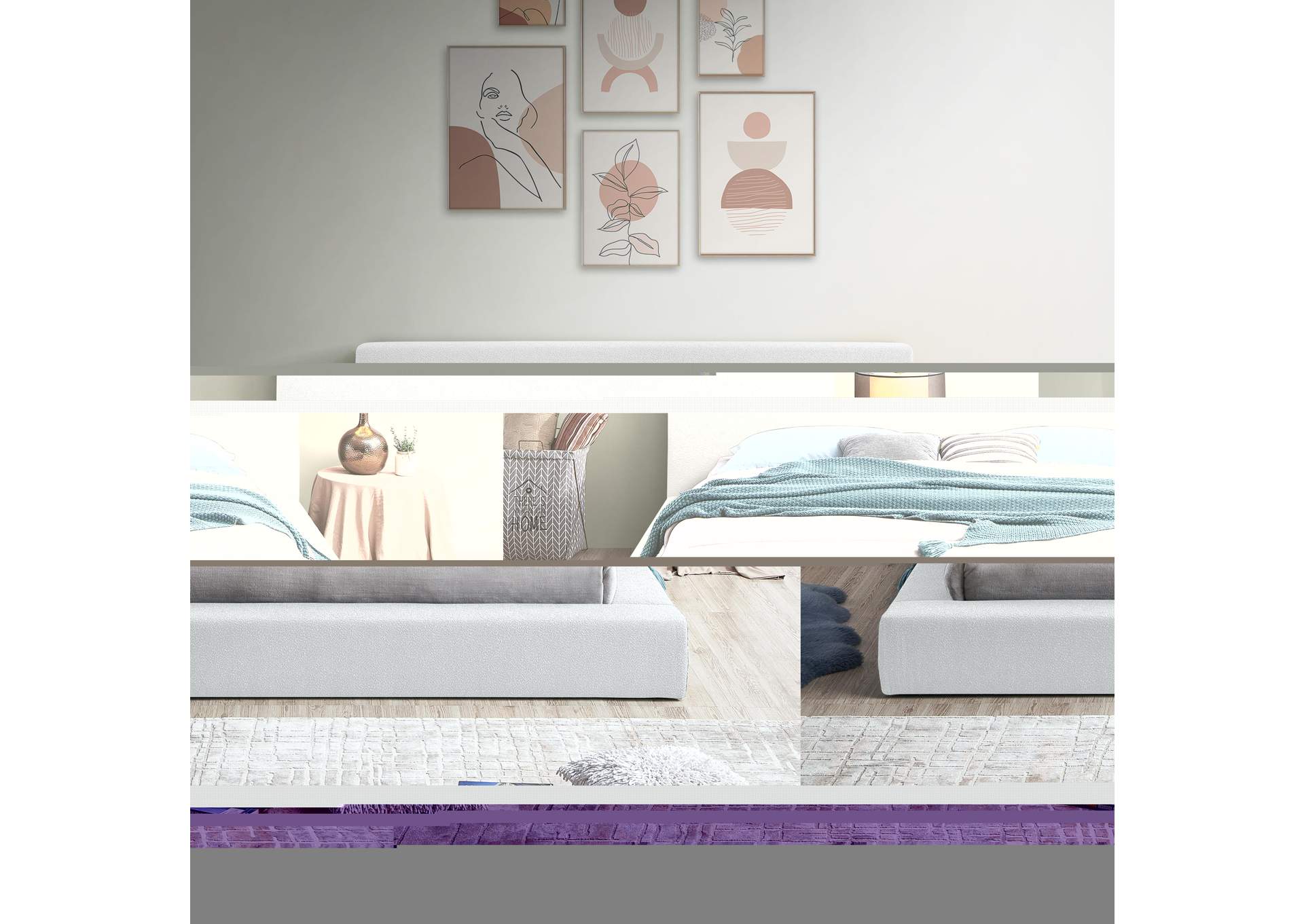 Terra White Boucle Fabric Full Bed,Meridian Furniture