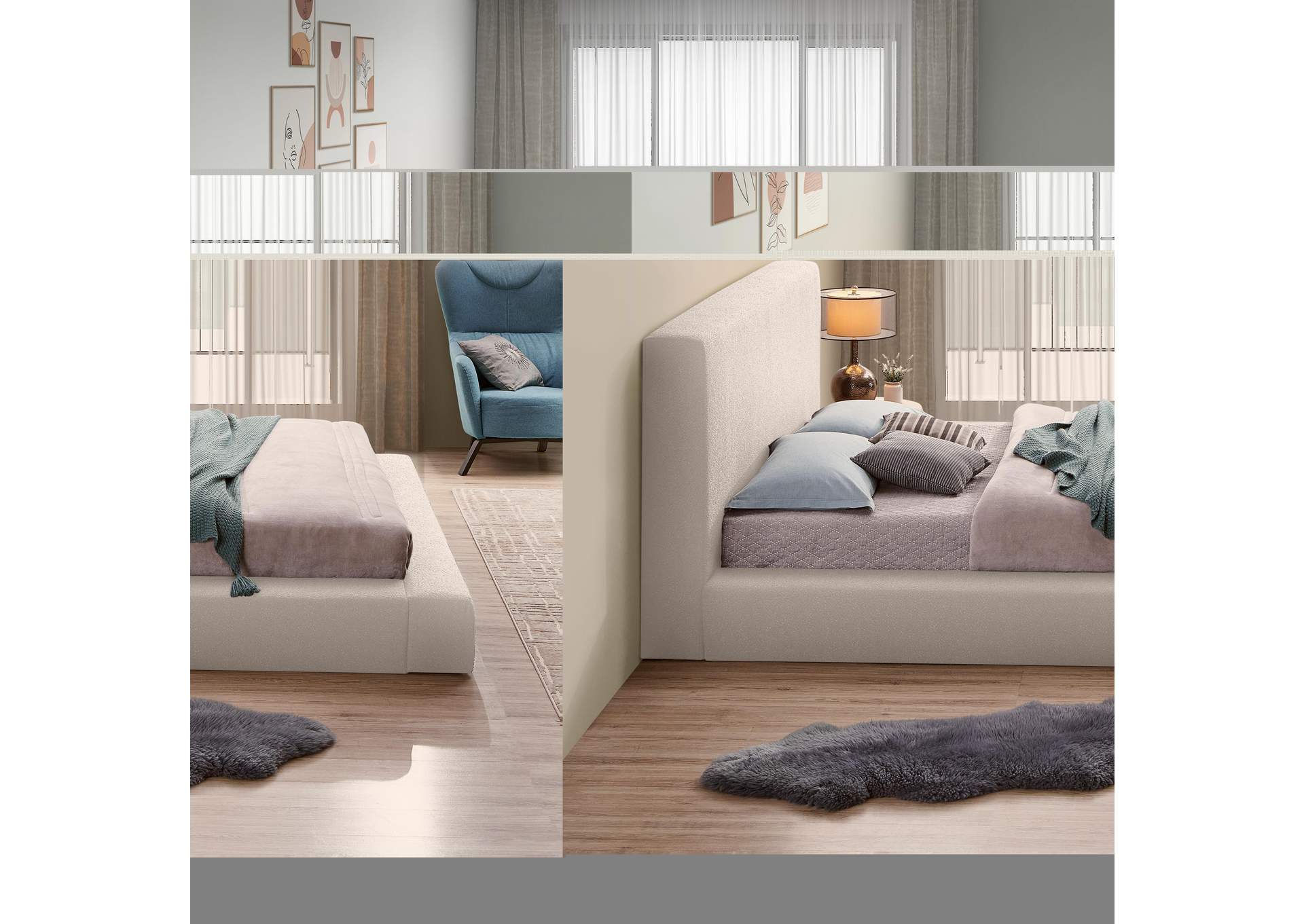 Terra White Boucle Fabric Queen Bed,Meridian Furniture