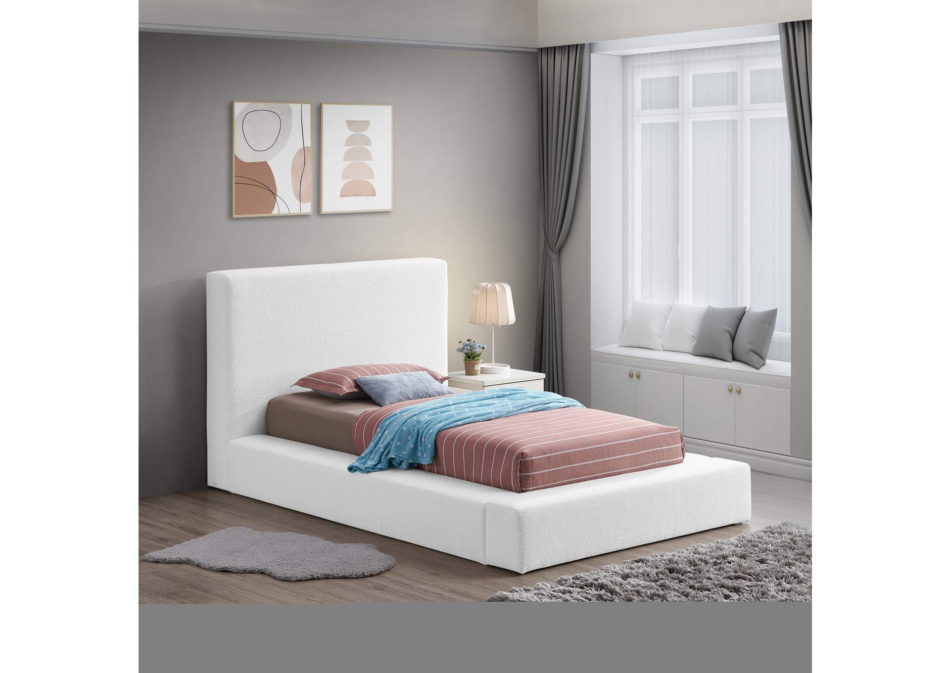 Terra White Boucle Fabric Twin Bed,Meridian Furniture