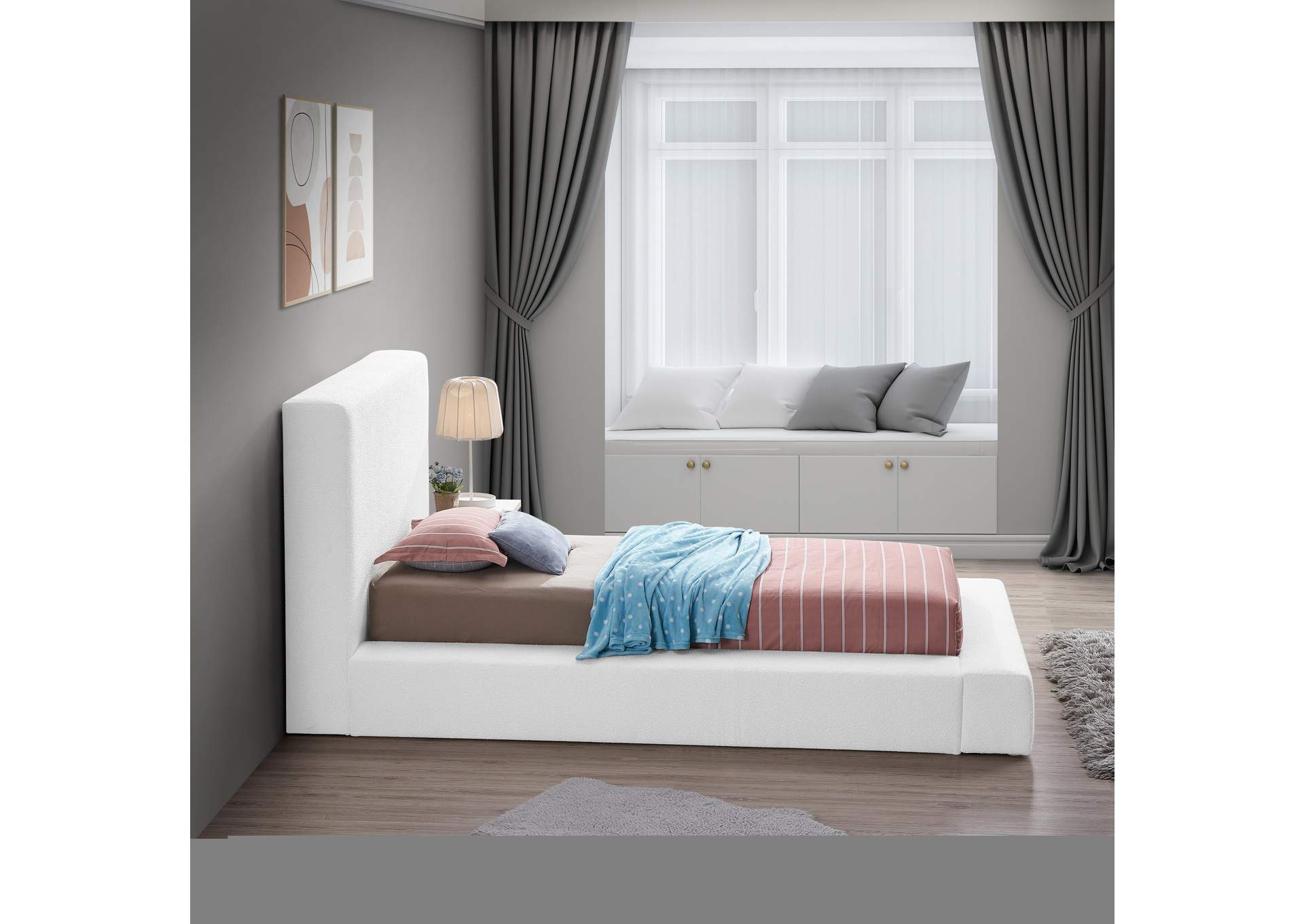Terra White Boucle Fabric Twin Bed,Meridian Furniture