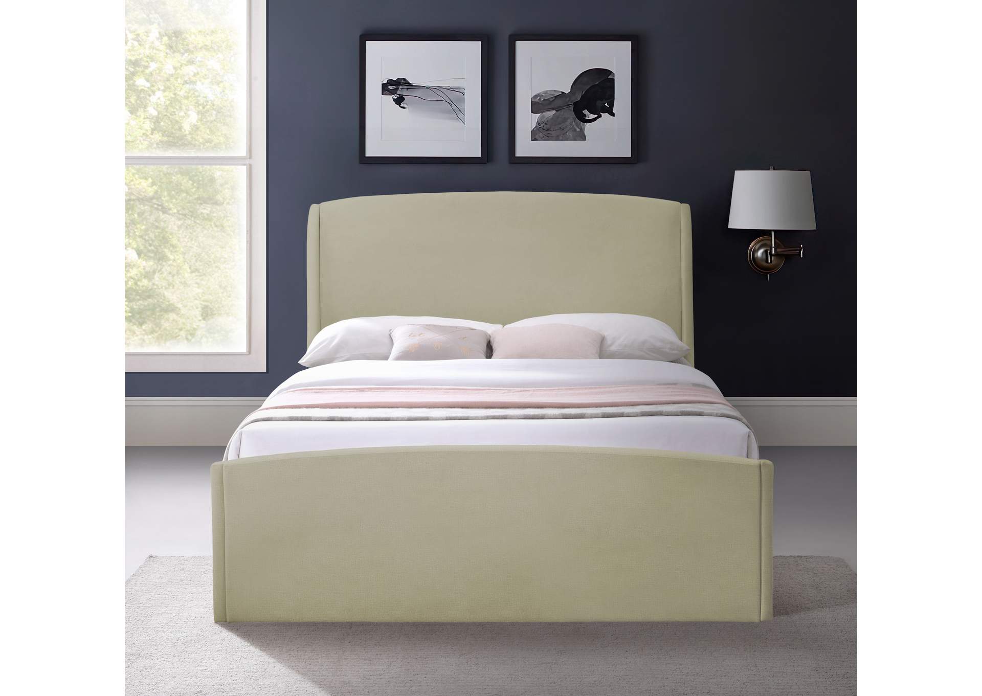 Twin Beige Velvet King Bed (3 Boxes),Meridian Furniture