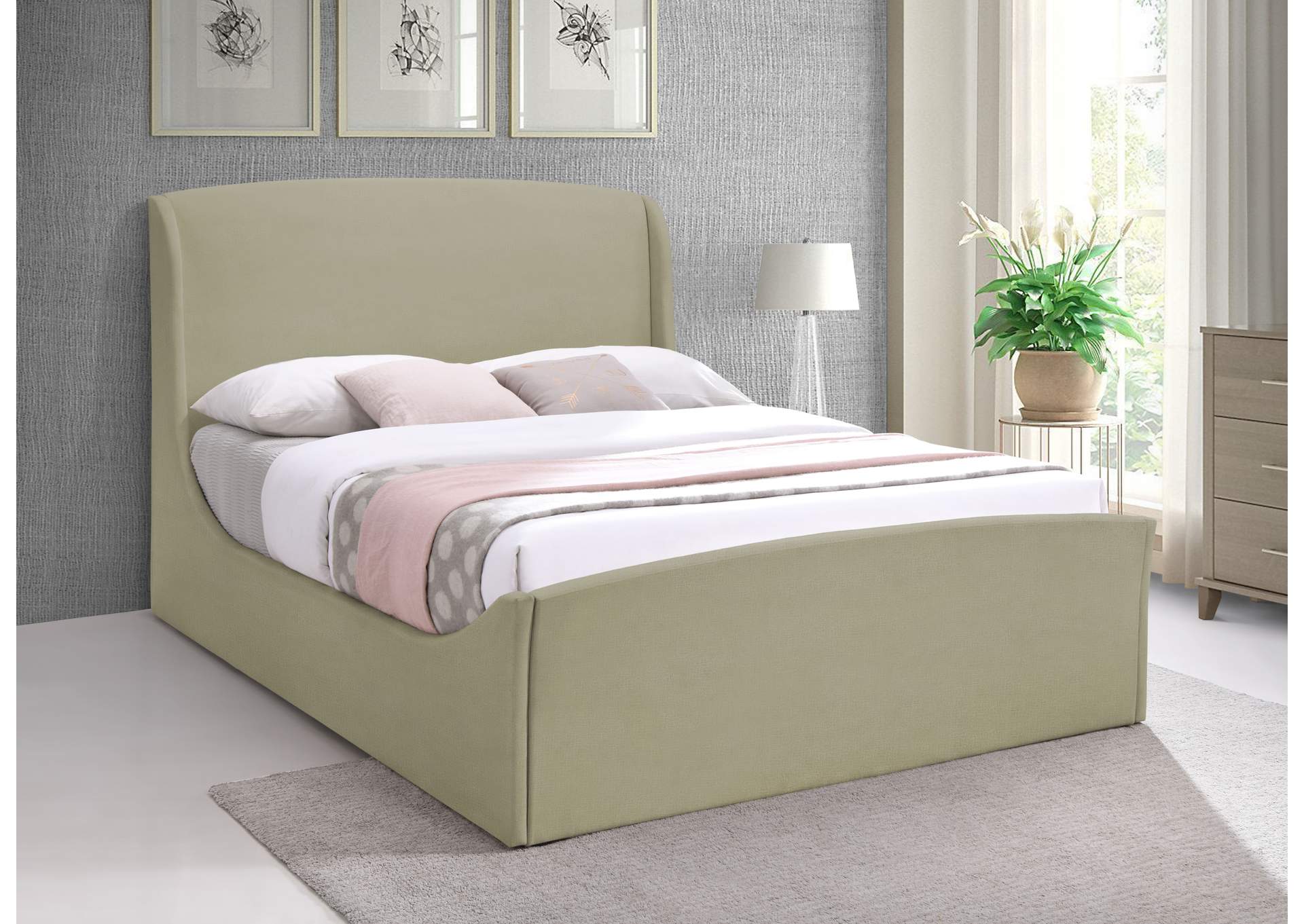 Twin Beige Velvet Queen Bed (3 Boxes),Meridian Furniture