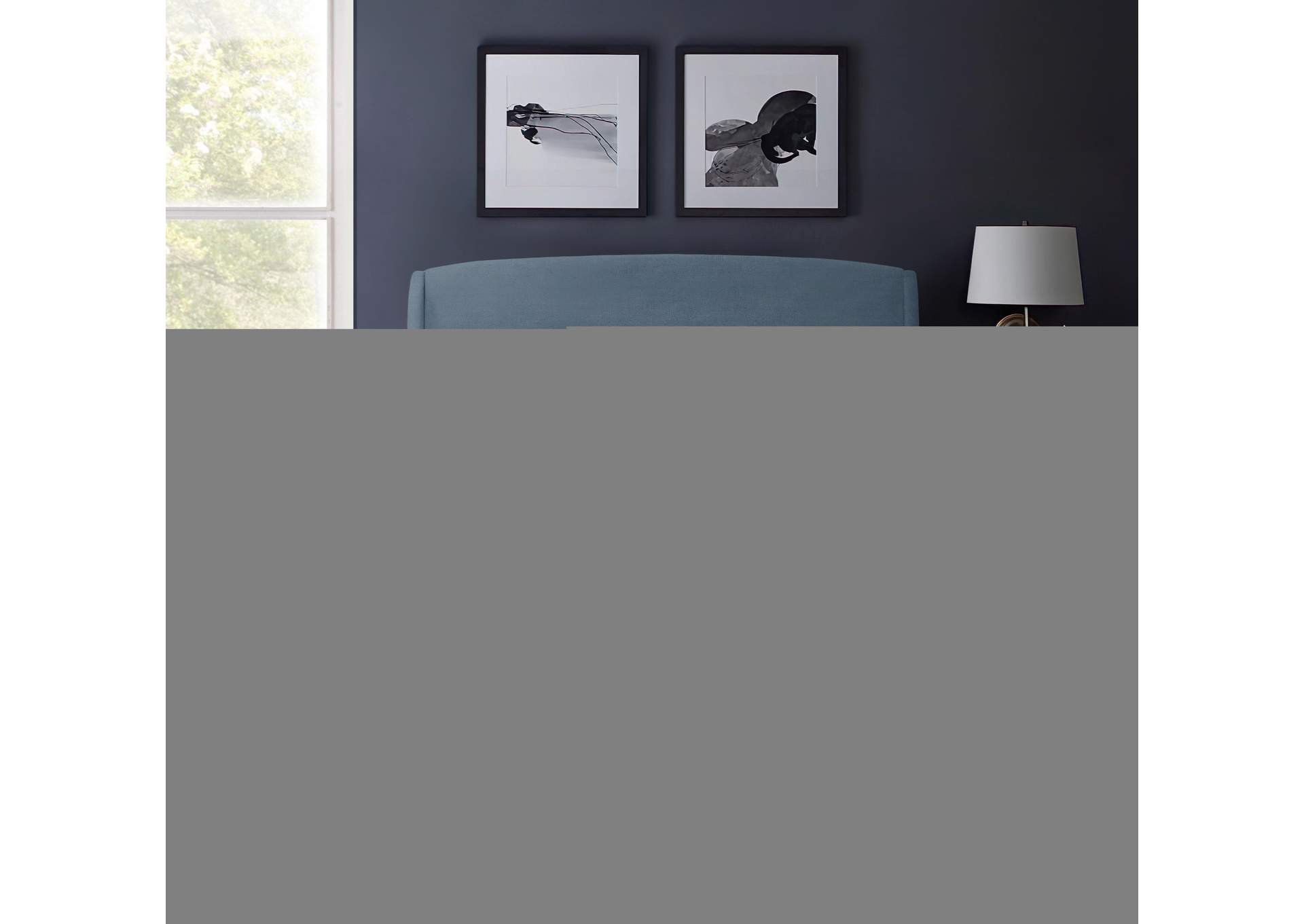 Twin Blue Velvet King Bed (3 Boxes),Meridian Furniture