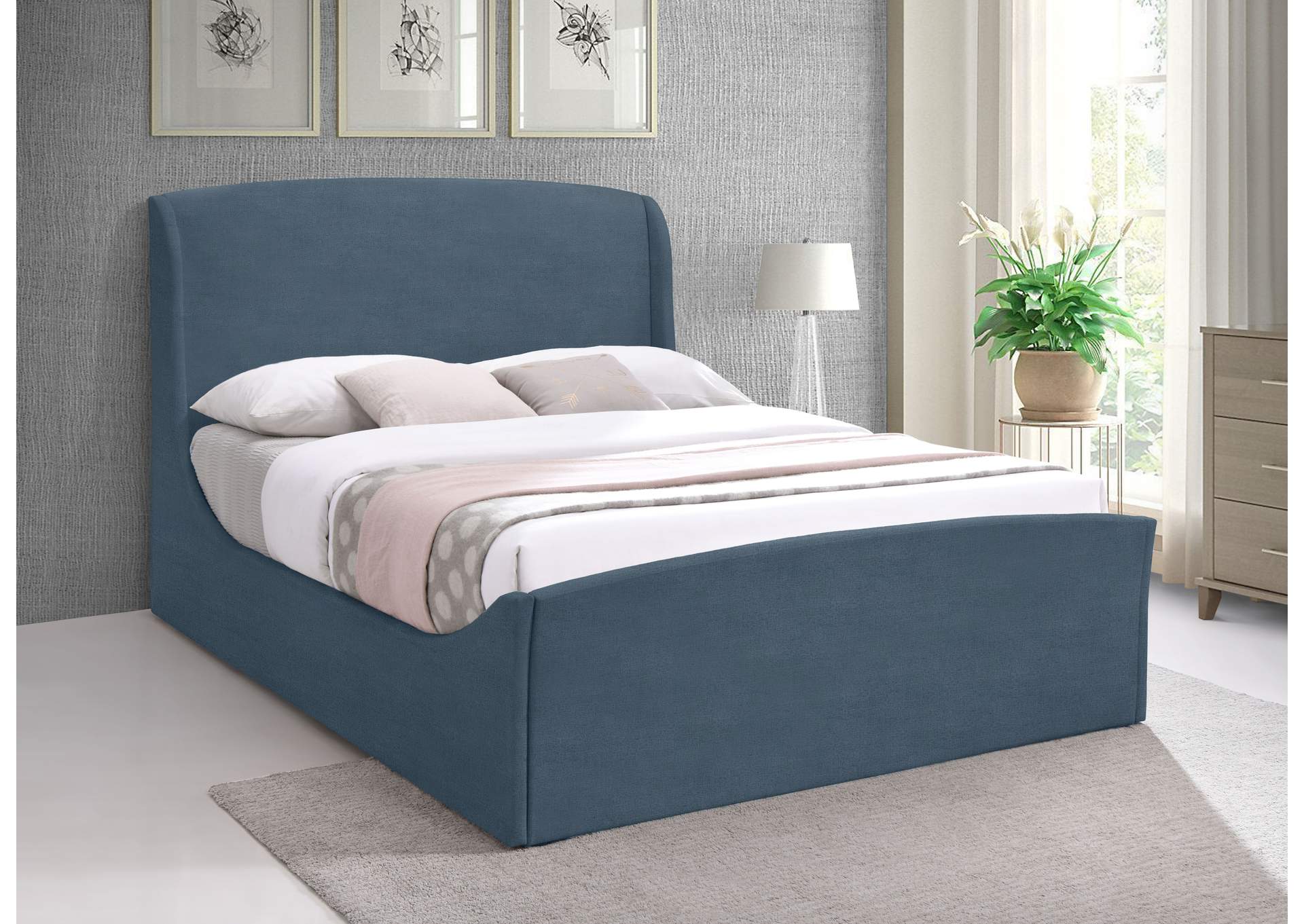 Twin Blue Velvet Queen Bed (3 Boxes),Meridian Furniture