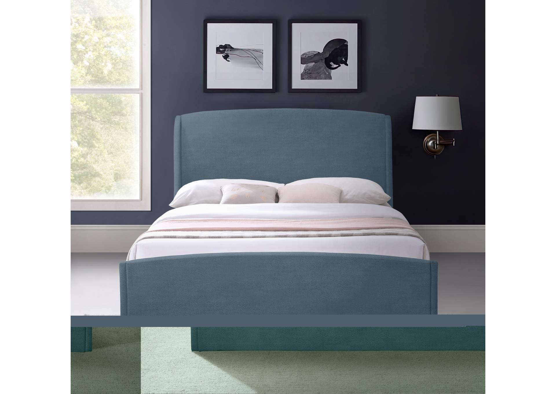 Twin Blue Velvet Queen Bed (3 Boxes),Meridian Furniture