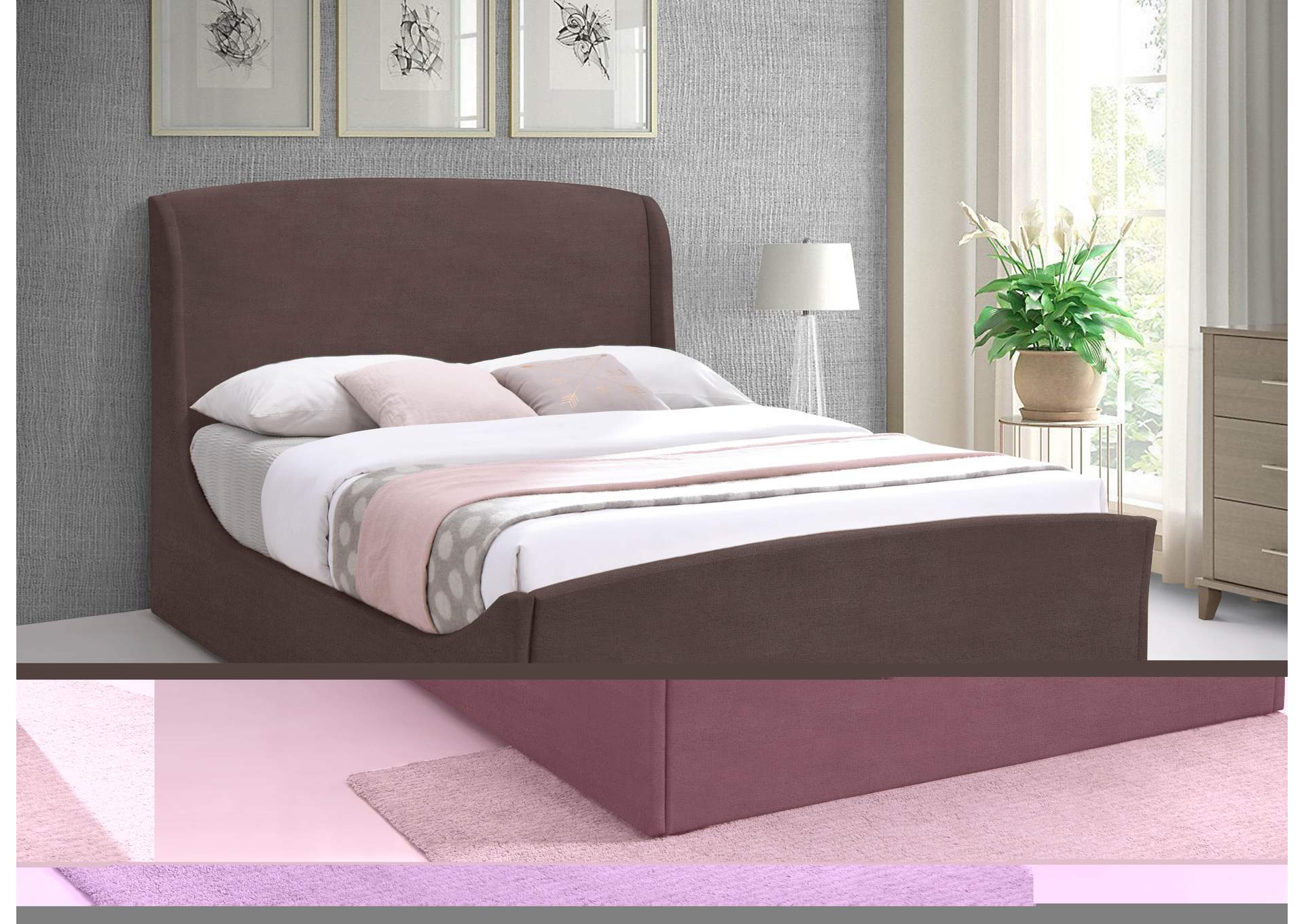 Twin Brown Velvet King Bed (3 Boxes),Meridian Furniture