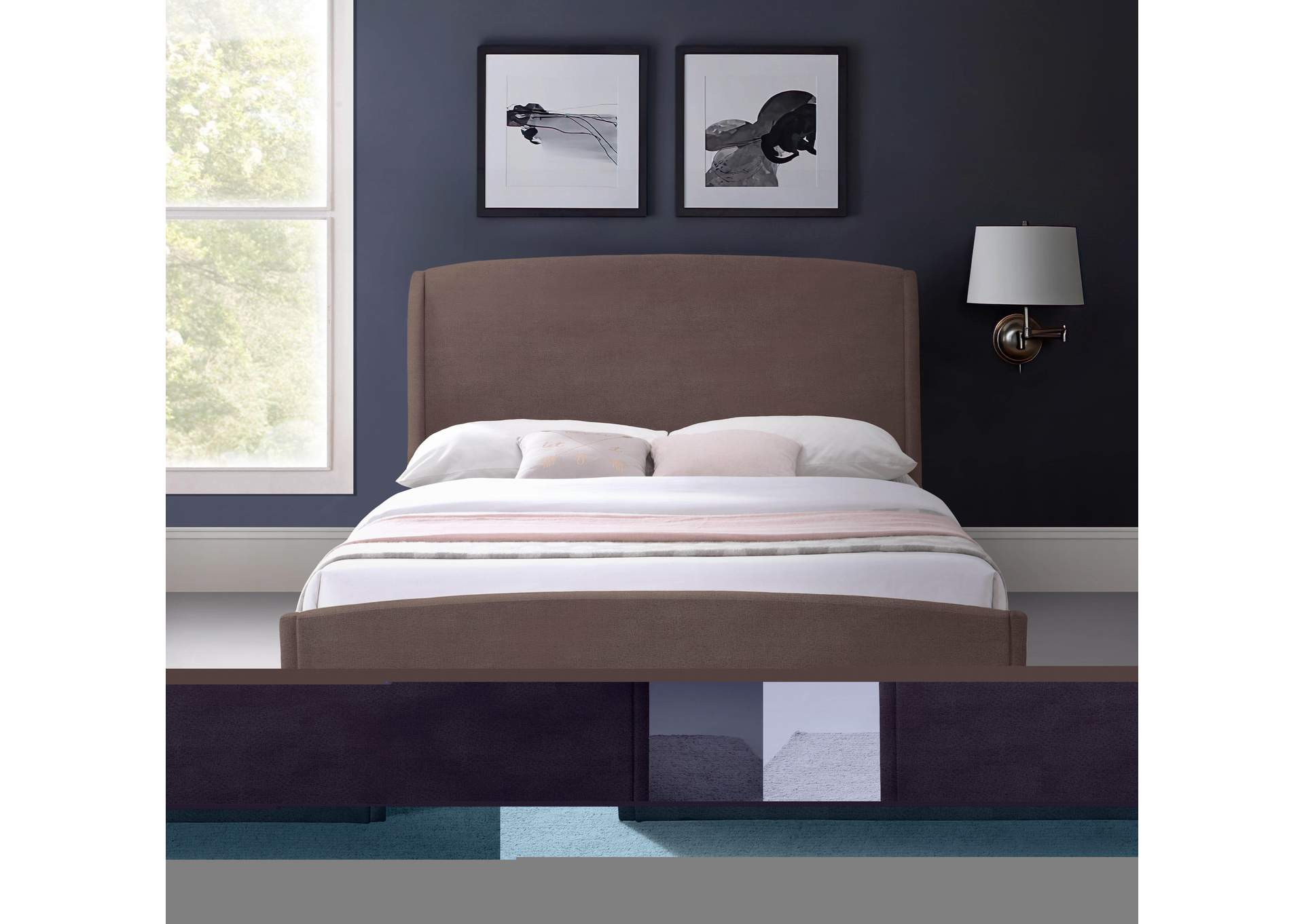 Twin Brown Velvet King Bed (3 Boxes),Meridian Furniture