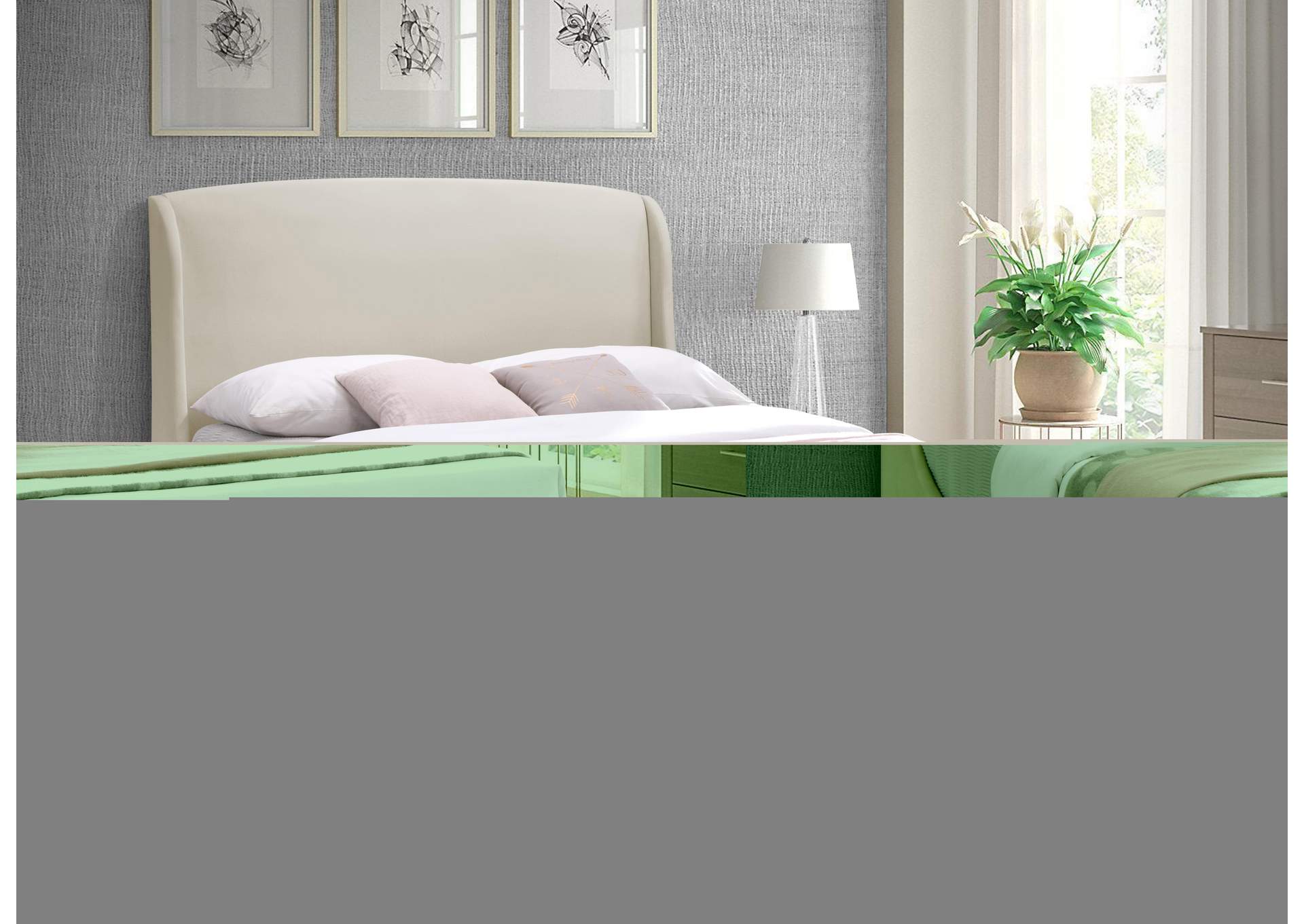 Twin Cream Velvet King Bed (3 Boxes),Meridian Furniture