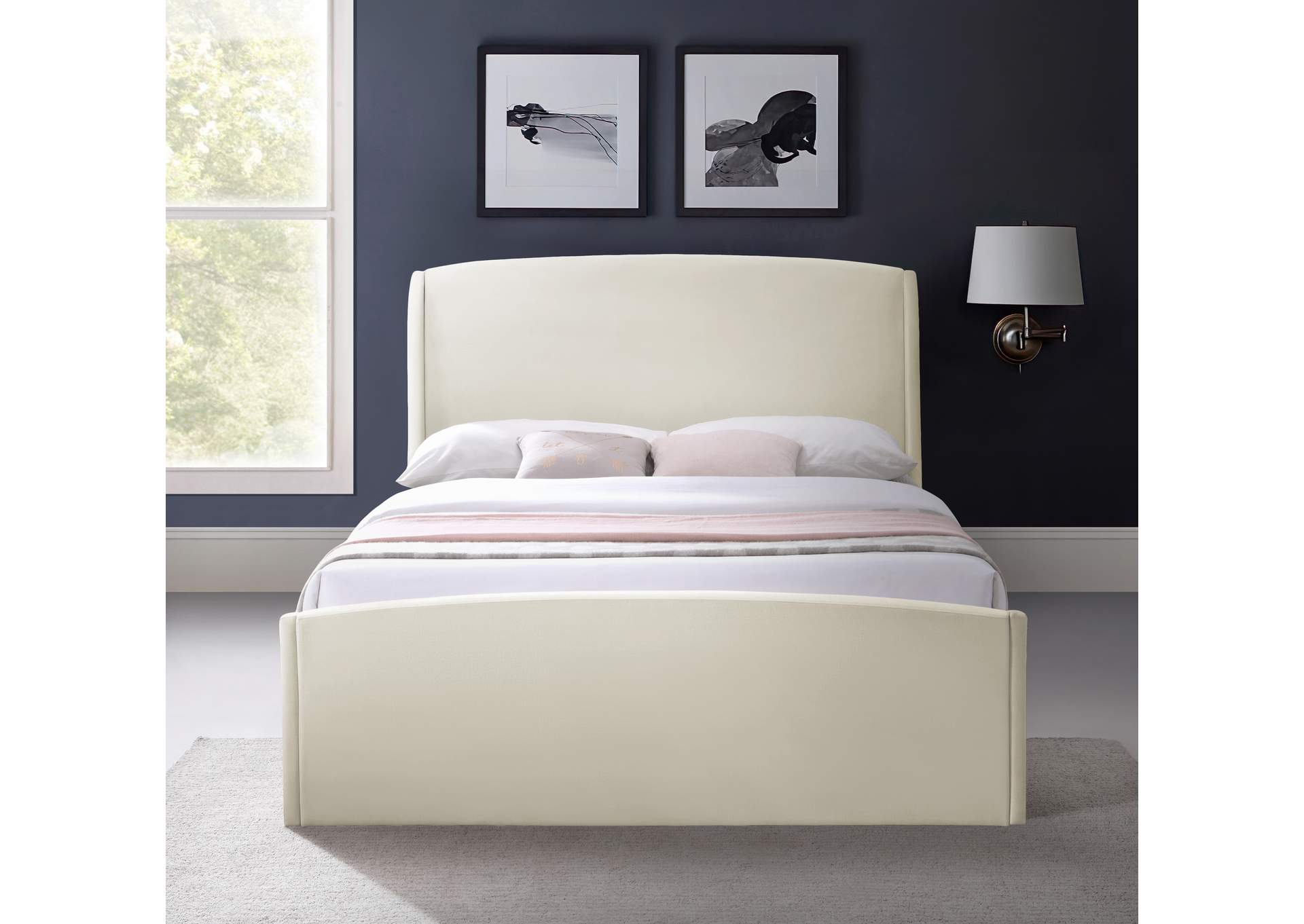 Twin Cream Velvet Queen Bed (3 Boxes),Meridian Furniture