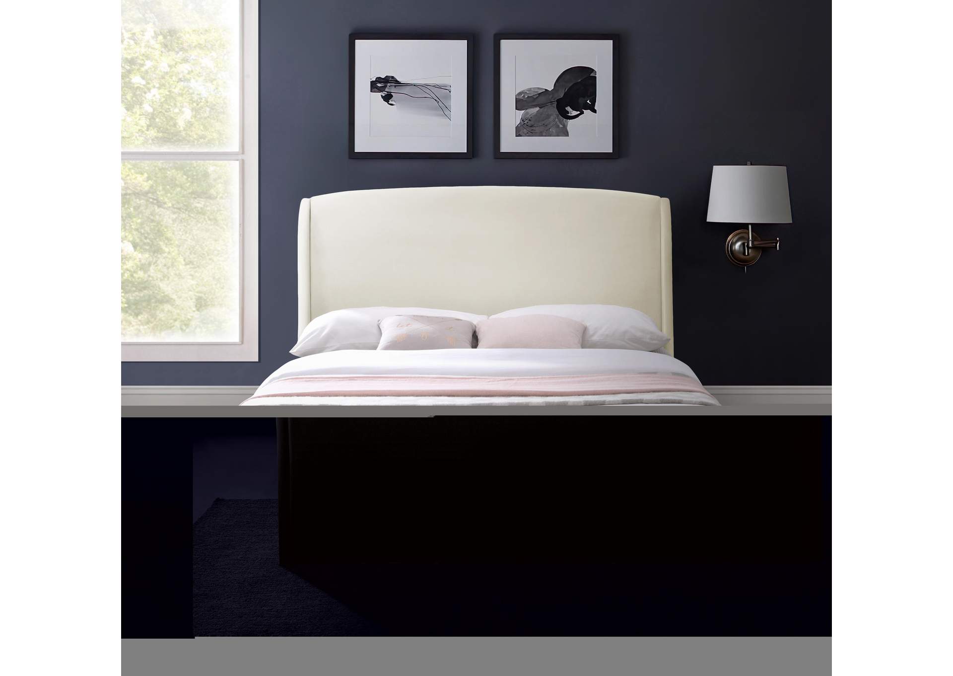 Twin Cream Velvet Queen Bed (3 Boxes),Meridian Furniture