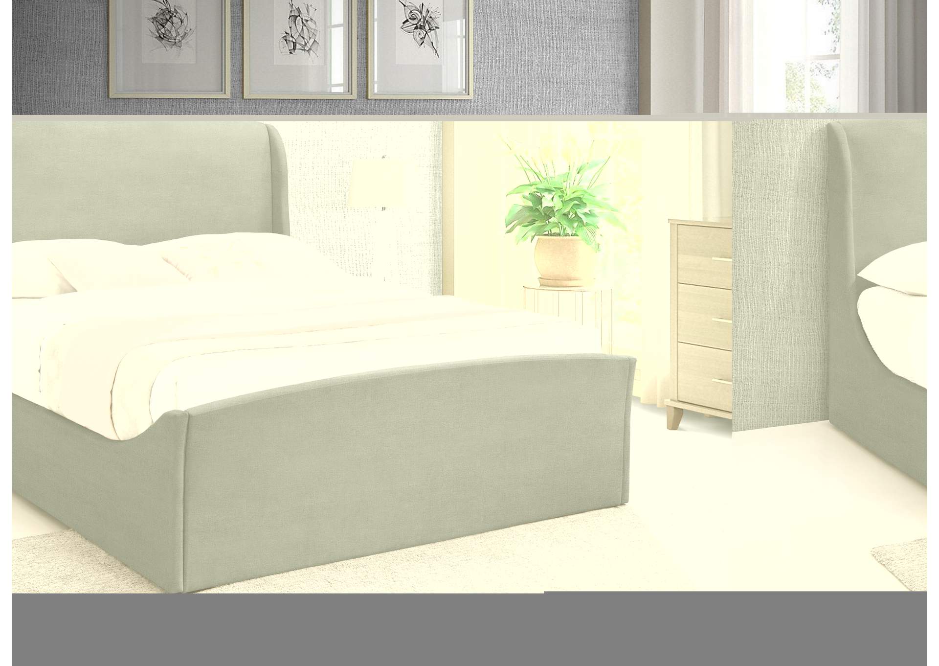 Twin Grey Velvet King Bed (3 Boxes),Meridian Furniture