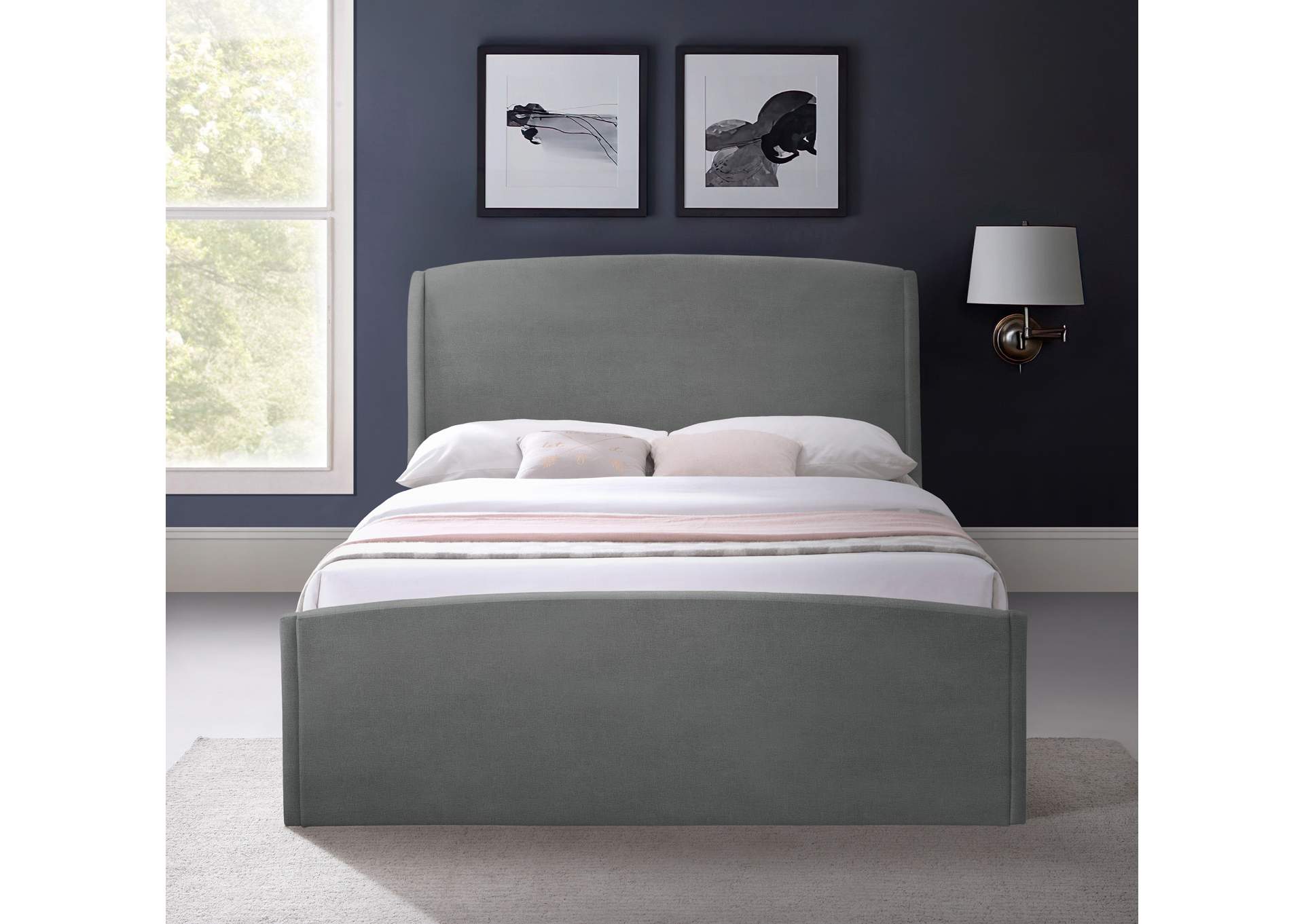 Twin Grey Velvet King Bed (3 Boxes),Meridian Furniture
