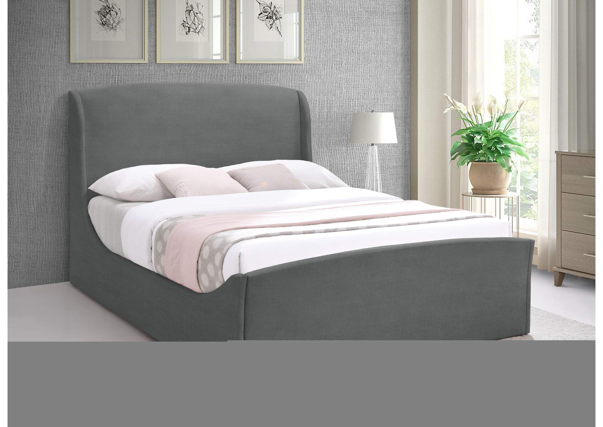 Twin Grey Velvet Queen Bed (3 Boxes),Meridian Furniture