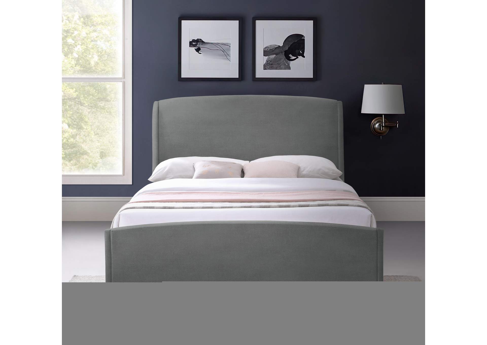 Twin Grey Velvet Queen Bed (3 Boxes),Meridian Furniture