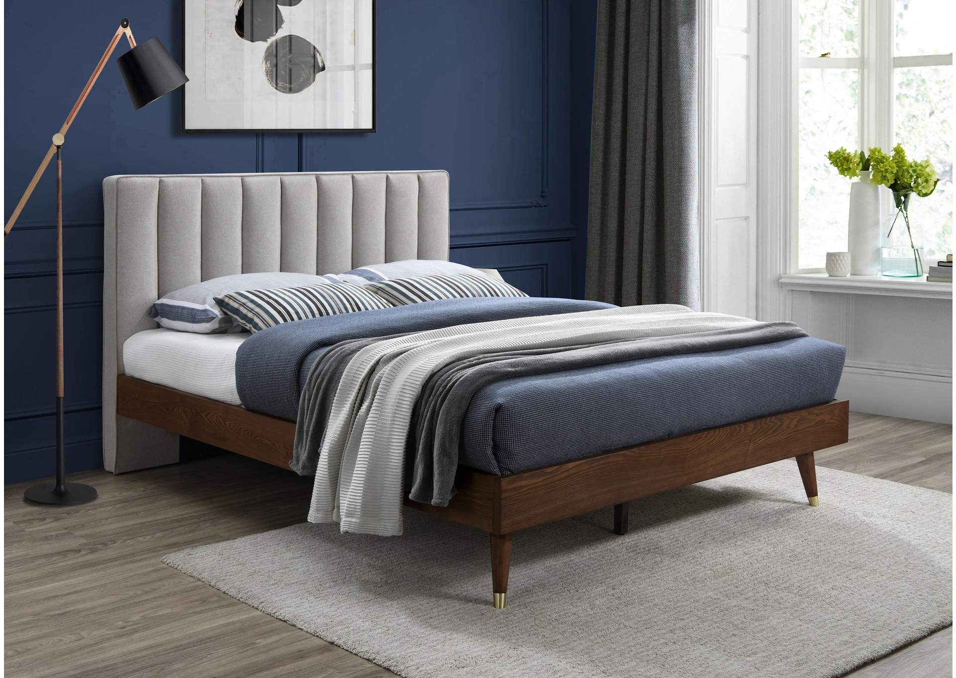 Vance Beige Linen Textured Fabric King Bed (3 Boxes),Meridian Furniture